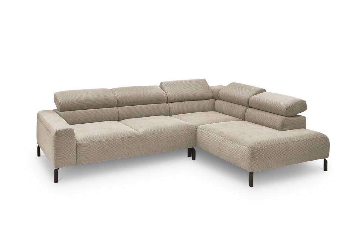 ECKSOFA DELIA Beige Cord - Beige/Schwarz, Textil/Metall (276/219cm) - KAWOLA