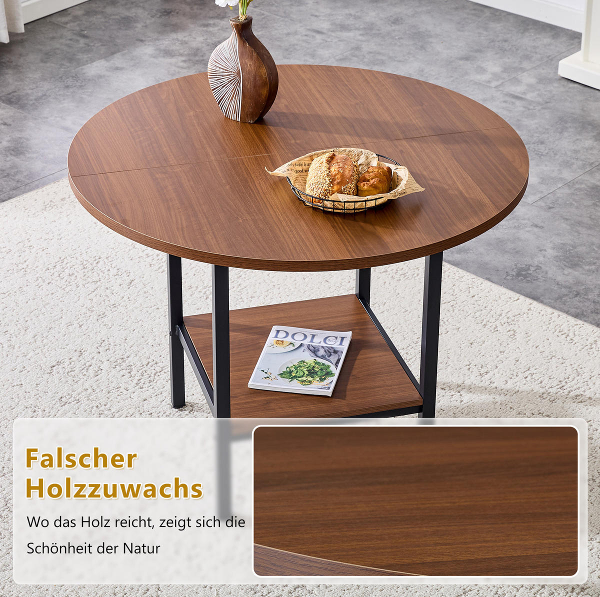 ESSTISCH 100/100/77 cm mit Stauraumablage und Metallgestell, Walnuss - Walnussfarben, Holzwerkstoff (100/100/77cm) - Redom