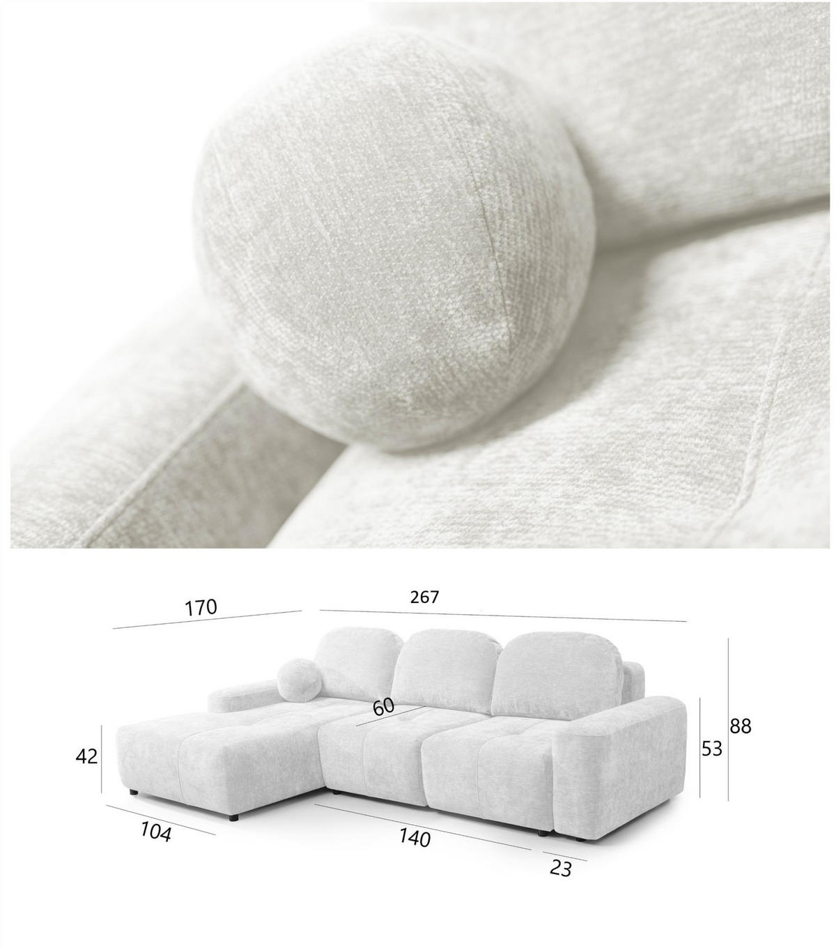 ECKSOFA Argos In Vibe - Creme, Holzwerkstoff/Textil (170/267cm) - Fun Möbel