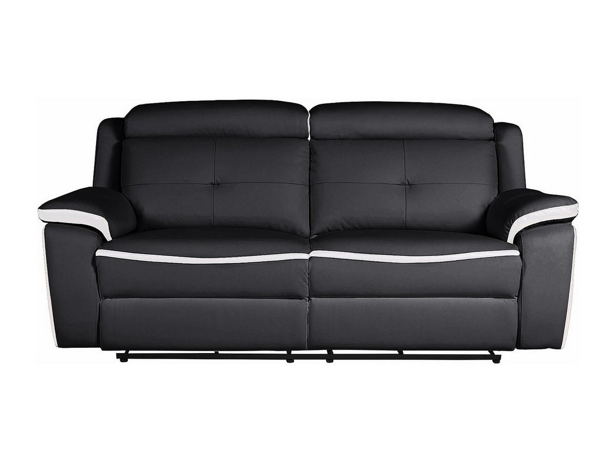 SOFAGARNITUR mit Relaxfunktion - -Sitzer - Leder - Schwarz, Weiß - - Schwarz, Leder (207/103/97cm) - Vente-Unique