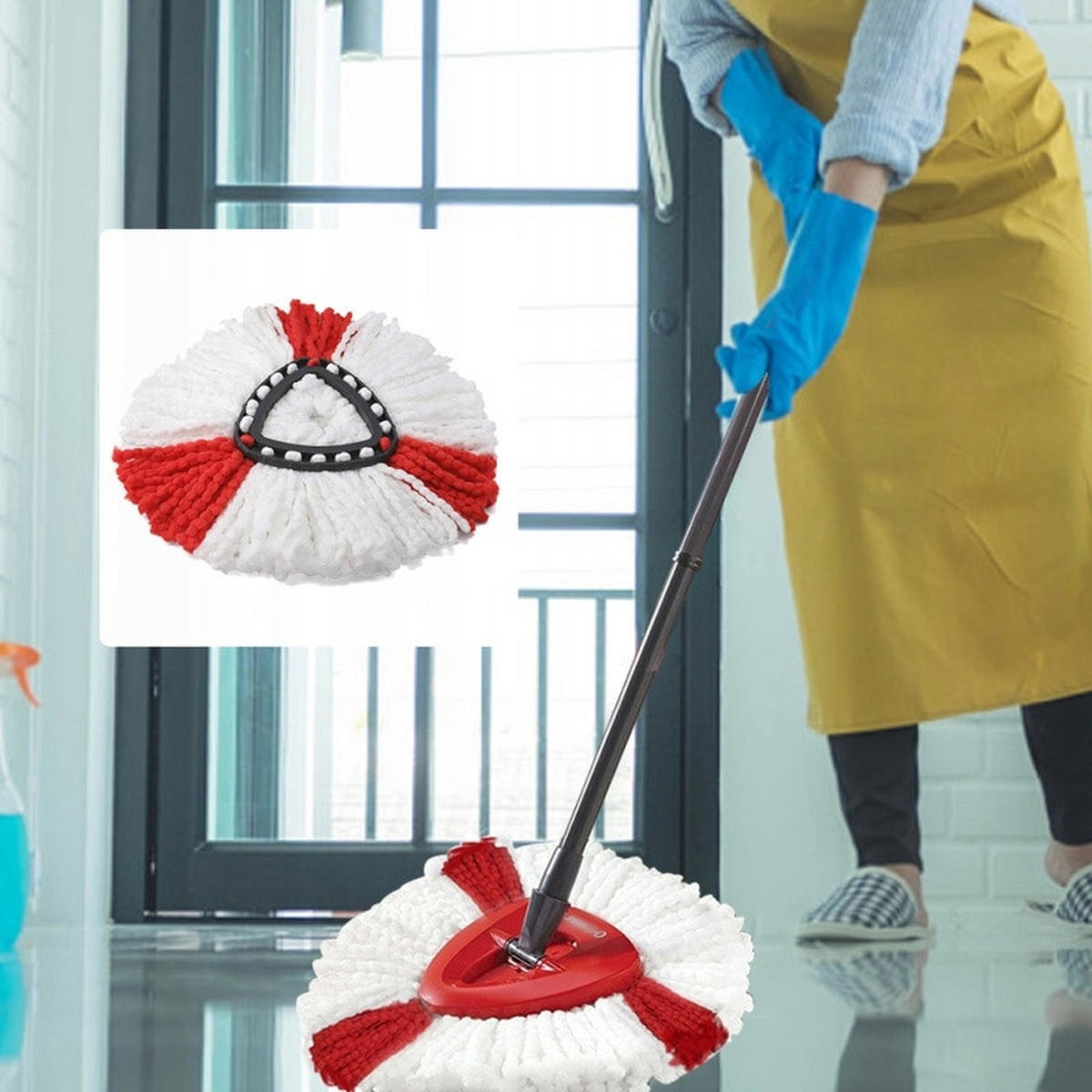 MOPPAUFSATZ Ersatz 3er-Set, 38 cm, Mikrofaser, passend für Drehmopp, waschbar, trocknergeeignet - Multicolor, Kunststoff/Metall (10/10/10cm)
