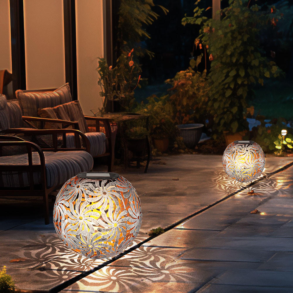 LED AUSSENLEUCHTE Solarlampe Silber Rund 2er Set - Silberfarben, Metall (18.5/18.5/54cm) - Globo Lighting