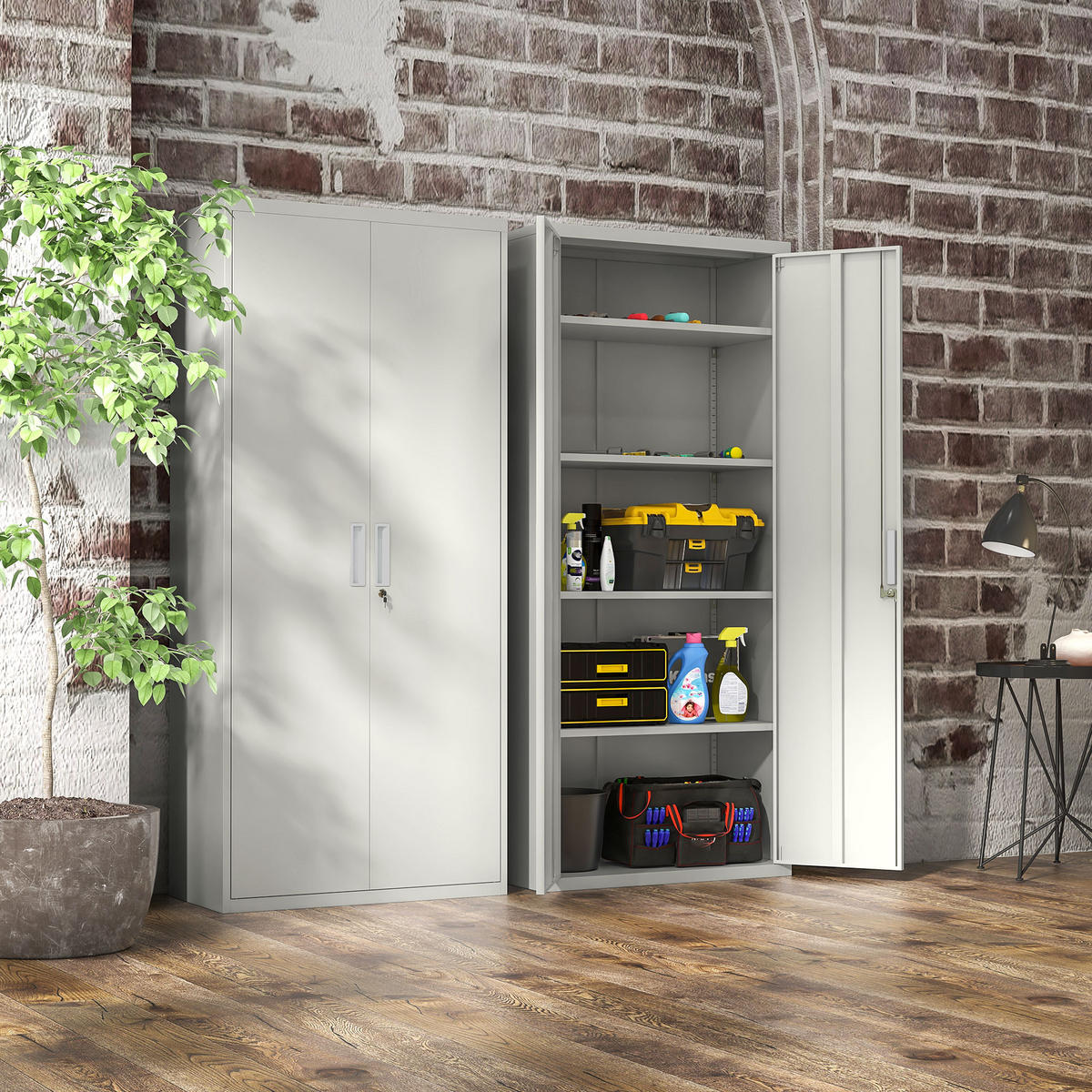 AKTENSCHRANK DE-09813 5 verstellbare Regale Weiß - Weiß, Metall (40/180/80cm) - ComfortXL