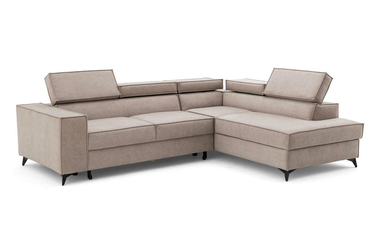 ECKSOFA PURE L Rechts mit Schlaffunktion 127x199 Velours Hellgrau - Hellgrau/Schwarz, Holz/Textil (204/281cm) - Muffo