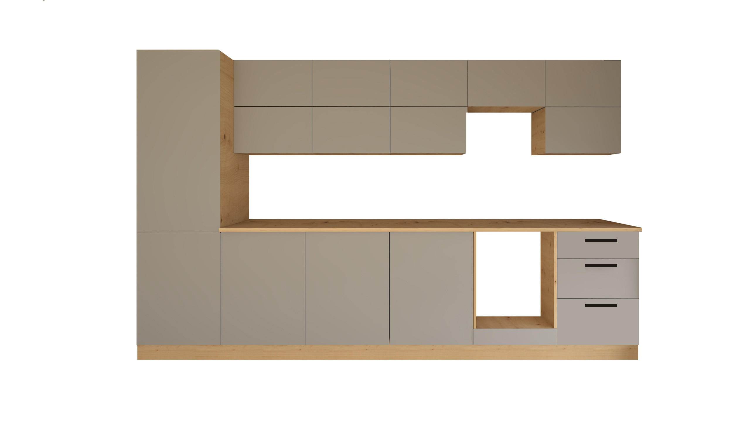 KÜCHENZEILE 360 cm - Nexa KÜ-LN-002 - in Beige / Matt - Beige/Schwarz, Holz/Metall (360/212/58cm) - ROYAL24_MARKT