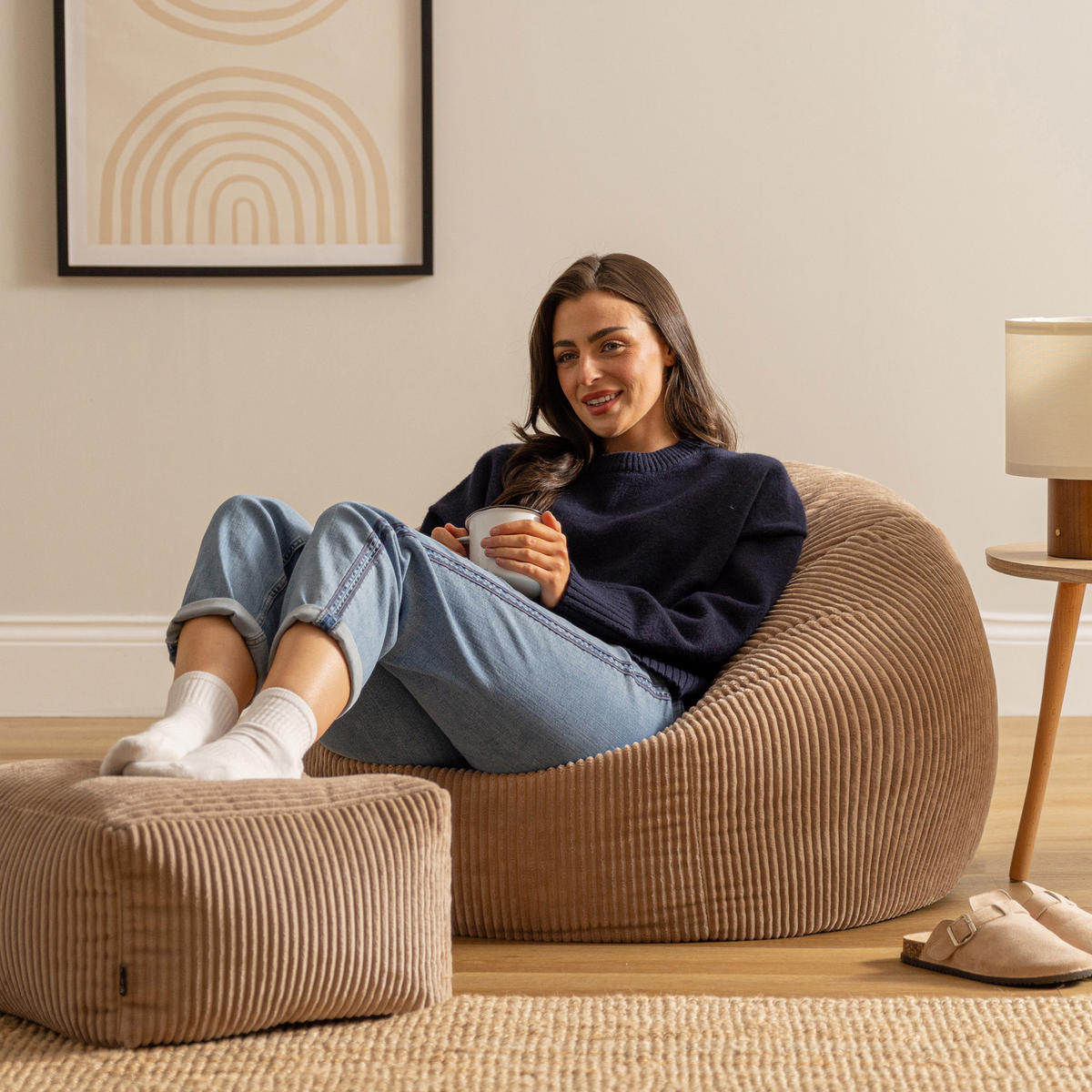 SITZSACK Klassisch + Hocker, Cord - Mokka, Kunststoff/Textil (85/50/85cm) - icon