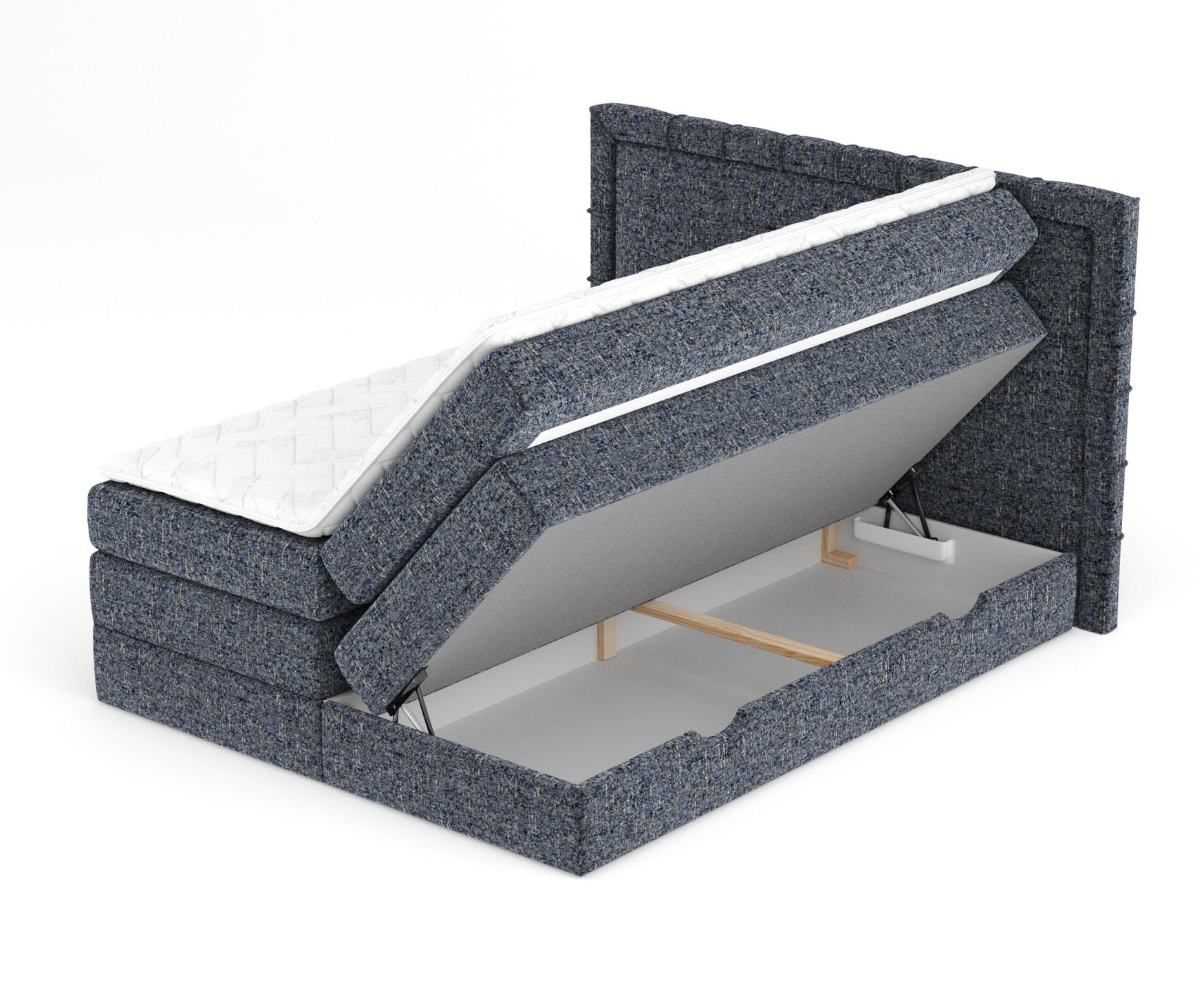 BOXSPRINGBETT Rosabel Marineblau 140/200 cm mit Matratze und Topper - Schwarz/Dunkelblau, Holz/Holzwerkstoff (140/200cm) - Maison de Reve