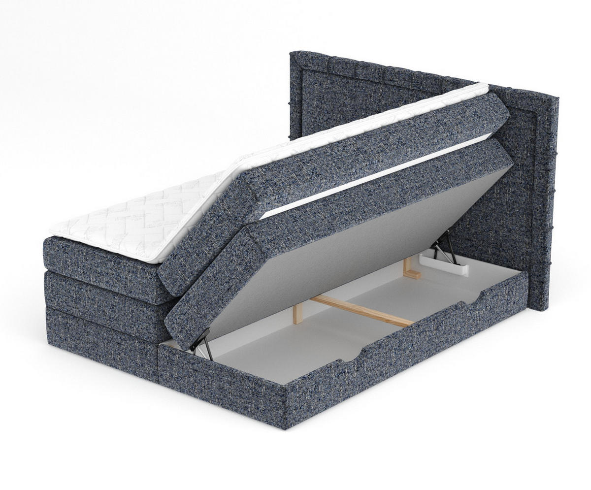 BOXSPRINGBETT Rosabel Marineblau 200/200 cm mit Matratze und Topper - Schwarz/Dunkelblau, Holz/Holzwerkstoff (200/200cm) - Maison de Reve