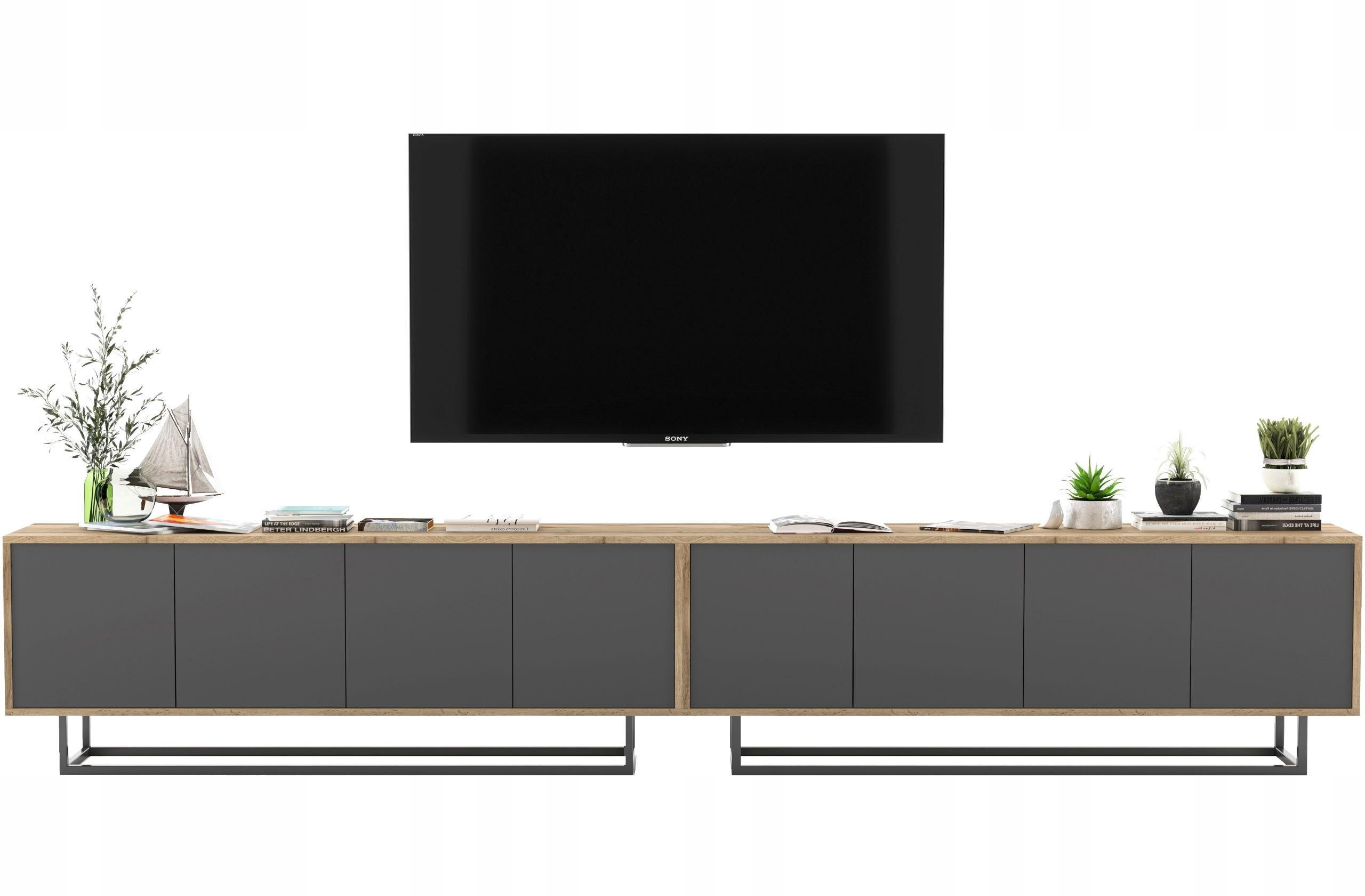 Meble Lindner SADA 2 TV stolků Apollo2 dub Wotan / grafit matný 300 cm s kovovým rámem