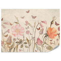 FOTOTAPETE für Kinderzimmer Wiesenblumen Aquarell Schmetterlinge Boho 500x350 - Beige/Rot, Papier (500/350cm) - Muralo
