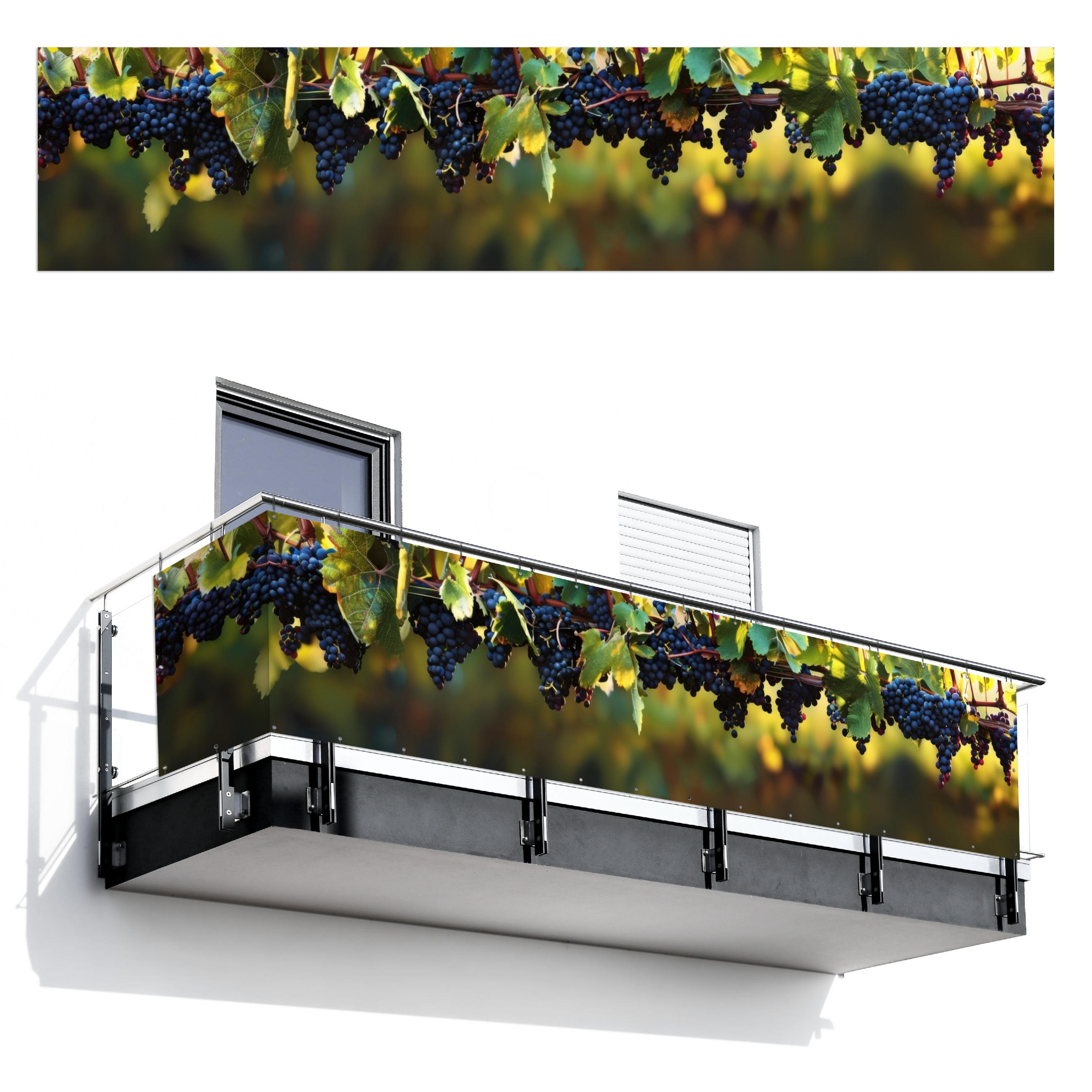 BALKON-SICHTSCHUTZ Trauben - Wein - Natur - Grün - Weinrot, Kunststoff (500/110cm) - MuchoWow