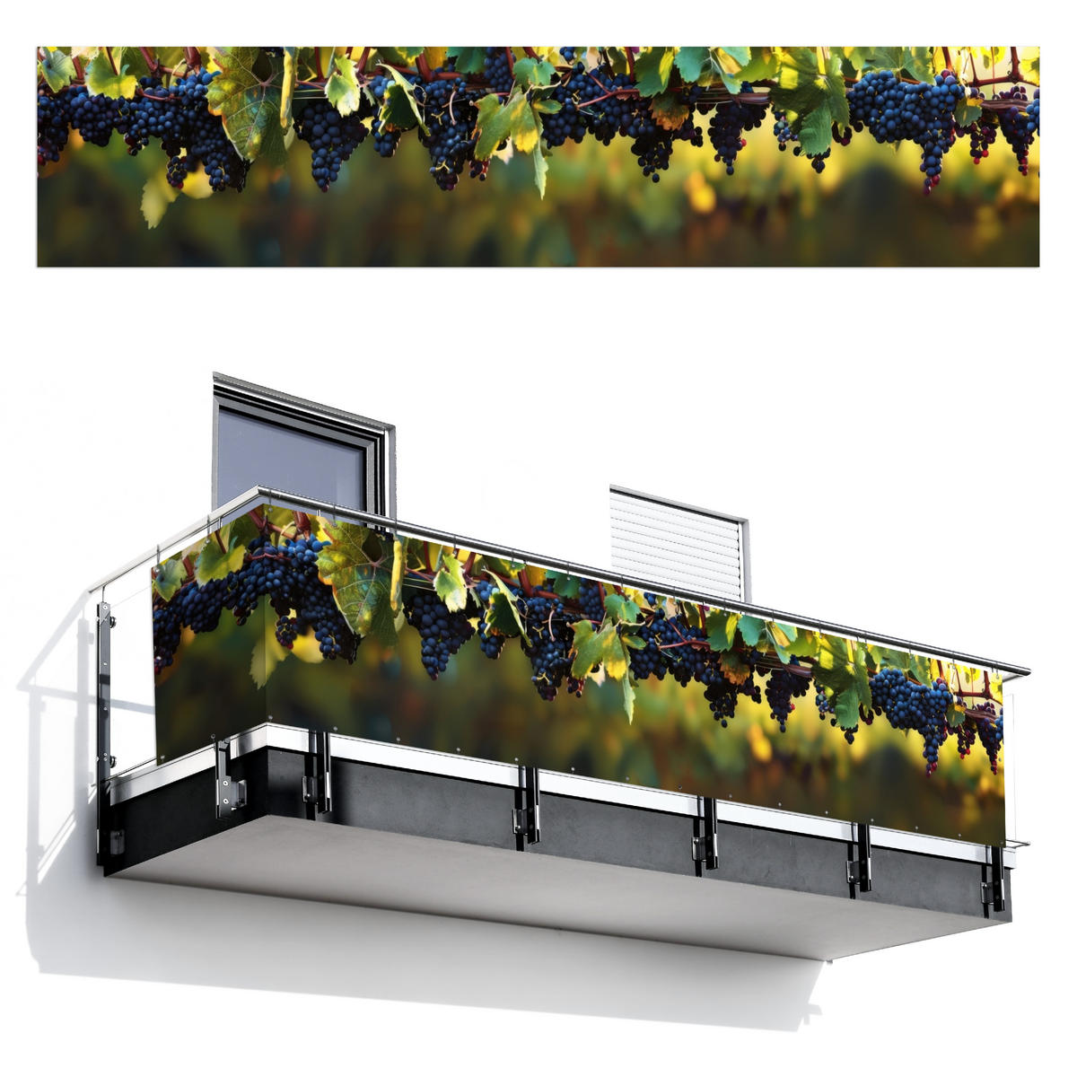 BALKON-SICHTSCHUTZ Trauben - Wein - Natur - Grün - Weinrot, Kunststoff (500/110cm) - MuchoWow