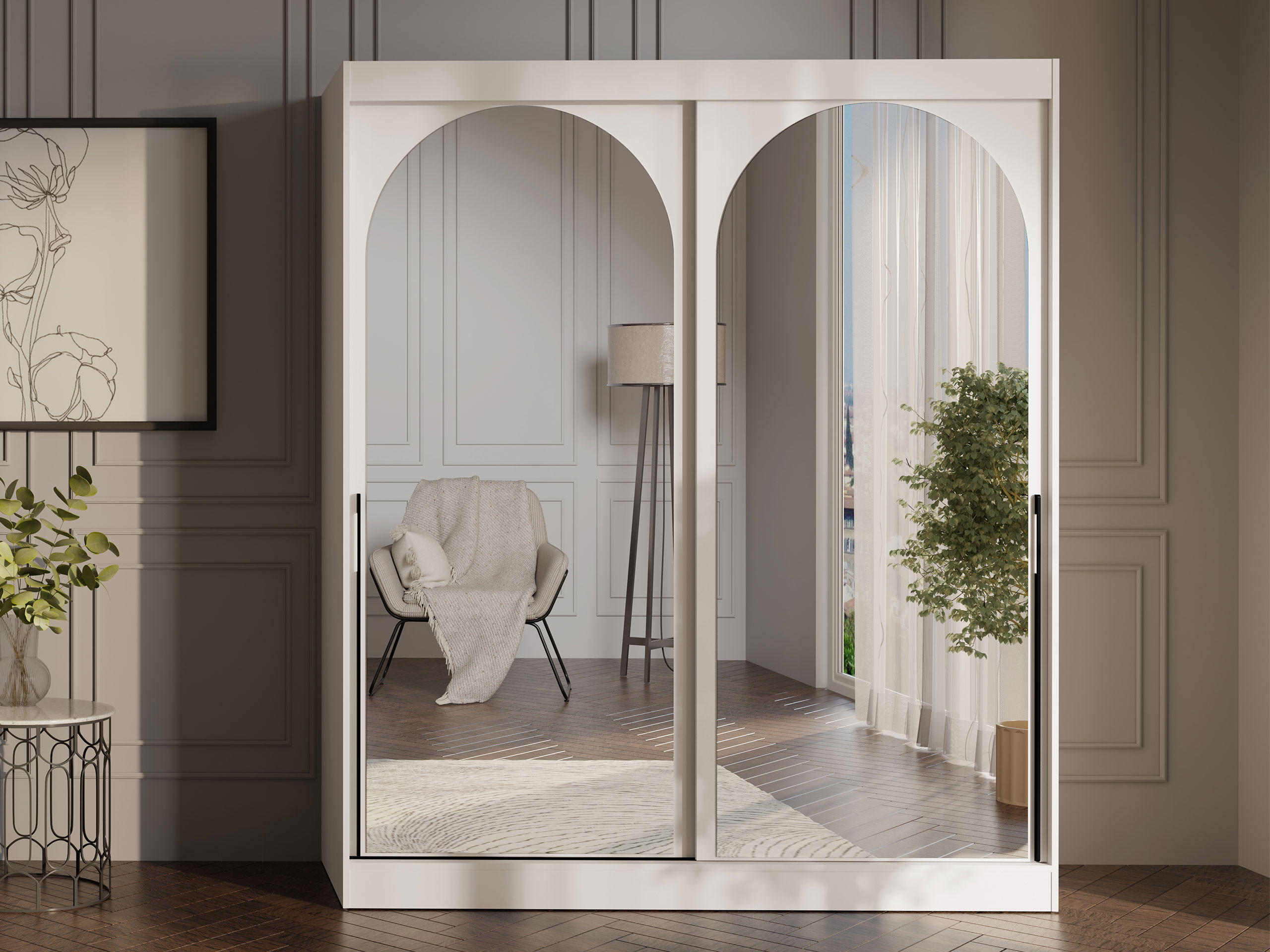 SCHIEBETÜRENSCHRANK Modin 180 - Kaschmir/Schwarz, Holzwerkstoff/Kunststoff (180/216/65cm) - MIRJAN24