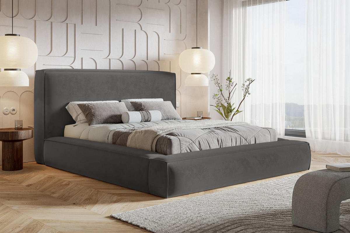 POLSTERBETT 160x200 Karano, Dicker Schaum, Bettkasten, Samt, Dunkelgrau - Dunkelgrau, Holz/Textil (160/200cm) - Emporius