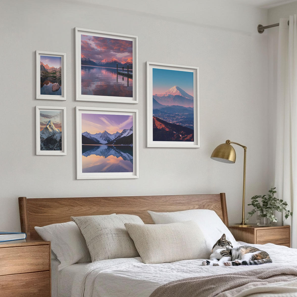 WANDBILDER 5er-Set - 50x50 cm & 20x30 cm & 40x60 cm Weißer Rahmen - Nachtstadt mit Neonlichtern - Weiß, Kunststoff (40/60cm) - ArtPrintCave