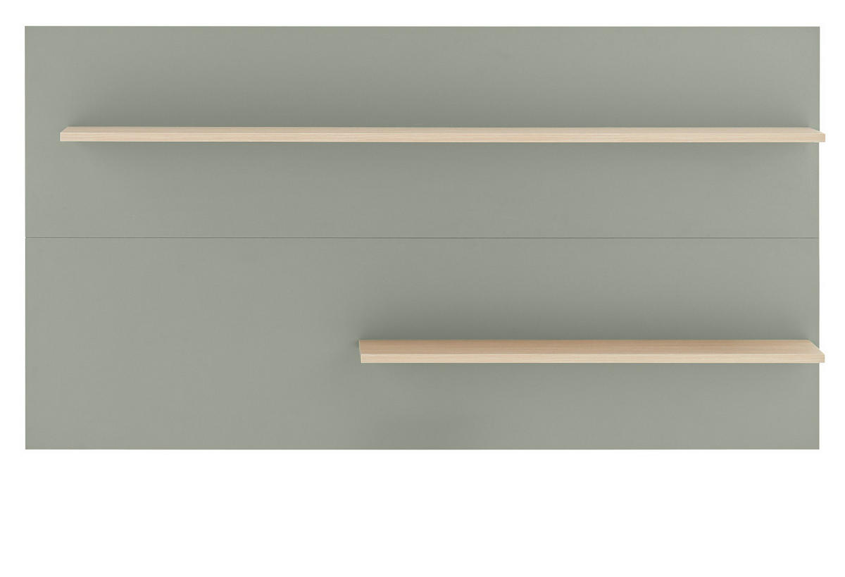 WANDPANEEL Salbei grün, Barista Eiche 155 x 80 cm, Wandregal mit 2 Ablagebödem - Salbeigrün/Eichefarben, Holzwerkstoff/Metall (155/80/20cm) - Furn.Design