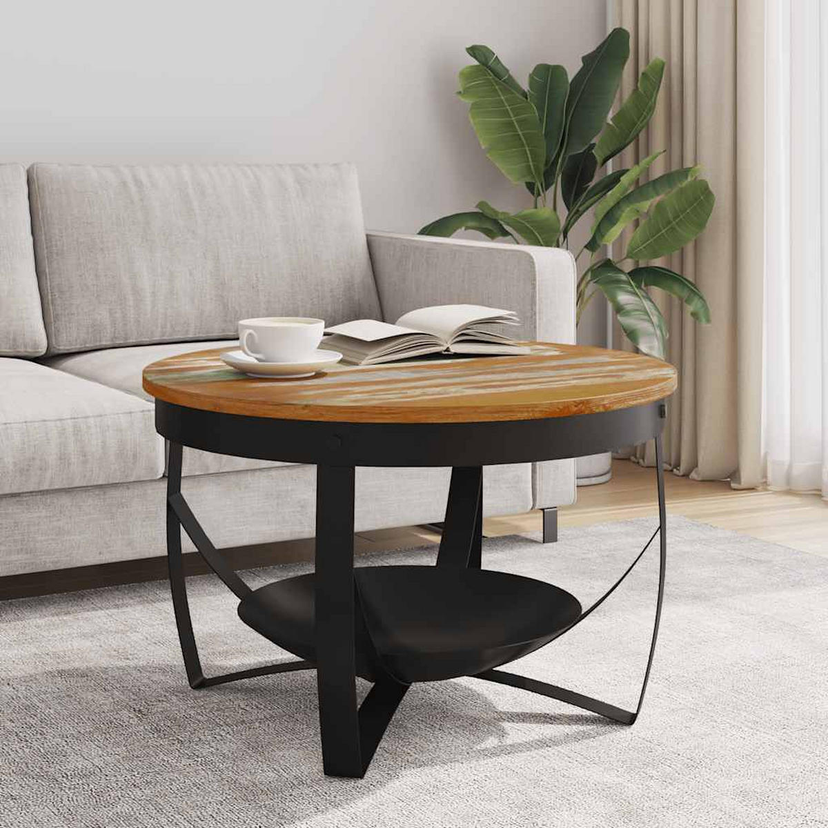 COUCHTISCH Ø68x43 cm Recyceltes Massivholz - Braun, Holz (68/68/43cm) - furnicato