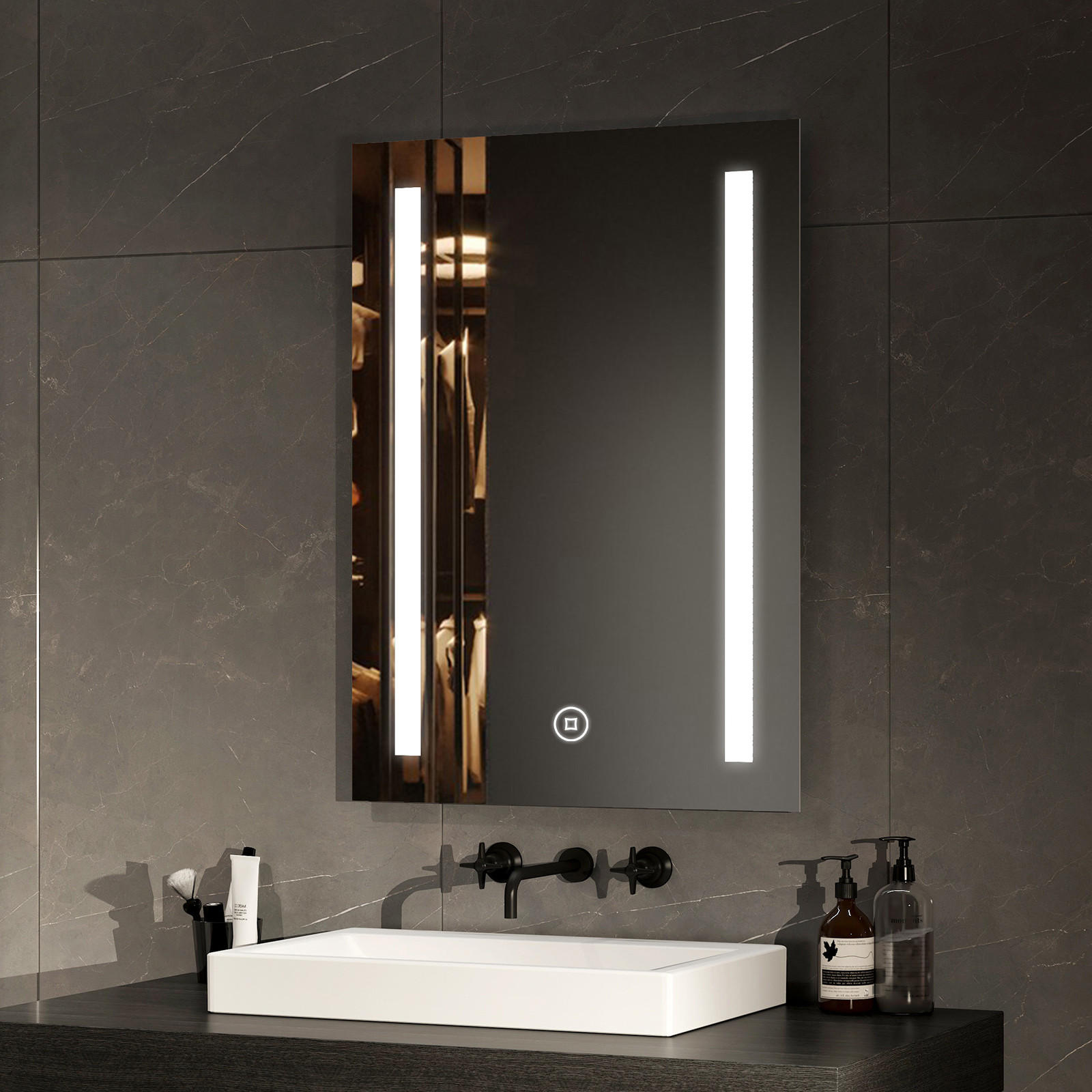 BADSPIEGEL mit Beleuchtung Antibeschlag Touchsensor Rechteckig 70/50 cm - Weiß, Glas (50/3.5/70cm) - EMKE