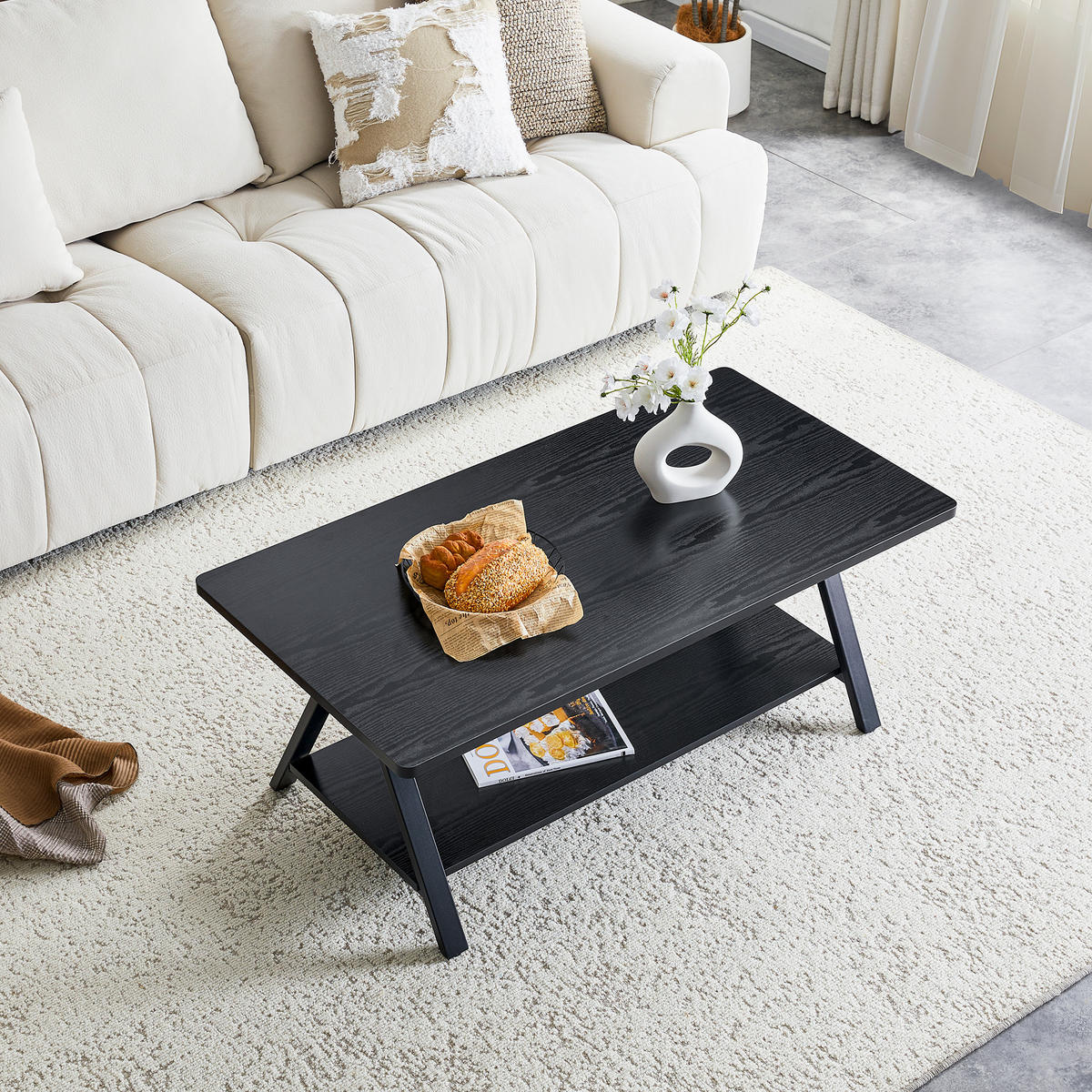 COUCHTISCH 110/57/44,5 cm schwarz aus MDF mit Ablage und Metallgestell - Schwarz, Holzwerkstoff (110/57/44.5cm) - OKWISH