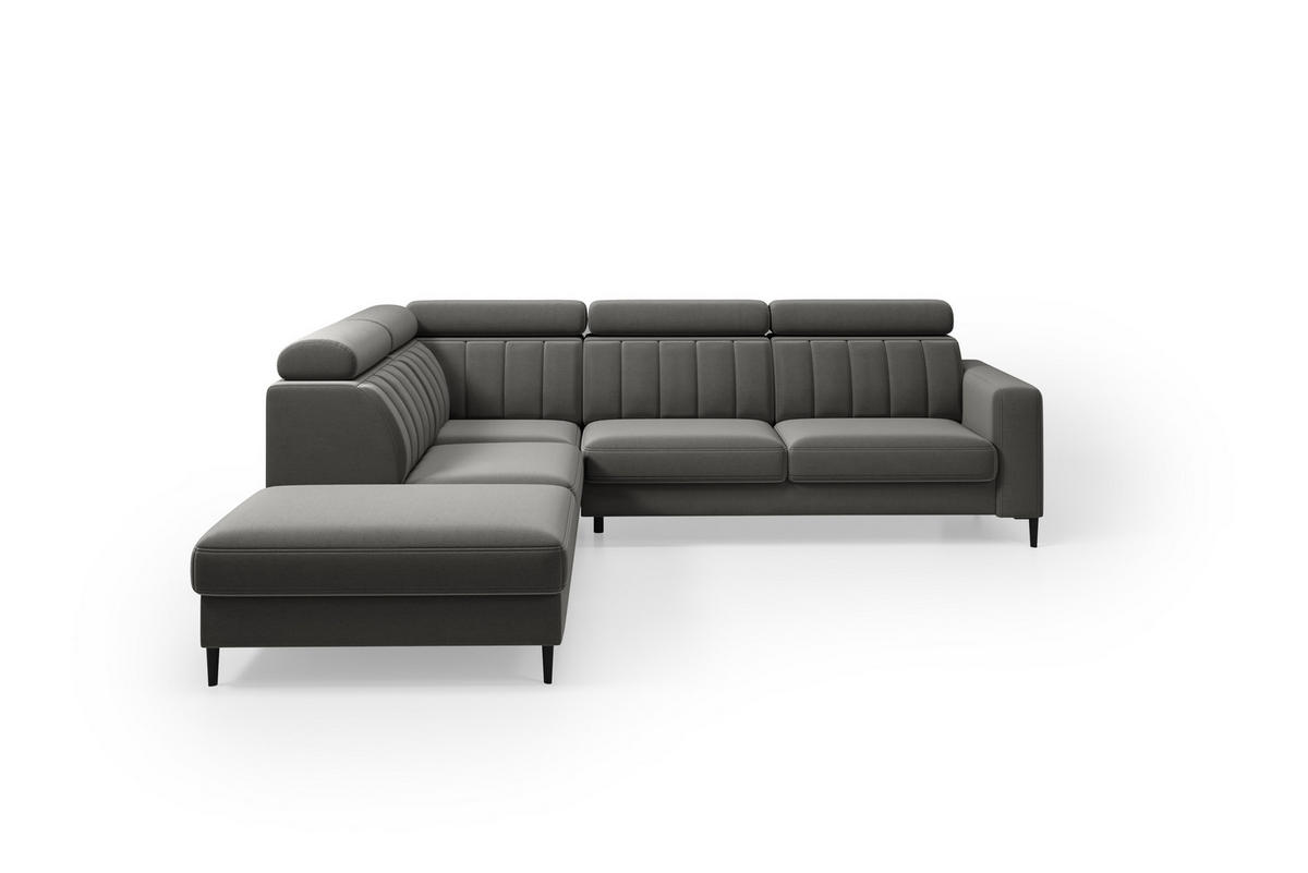 ECKSOFA Wohl links – Grau, mit Schlaffunktion, Bettkasten und verstellbaren Kopfstützen - Grau, Textil (278/263cm)