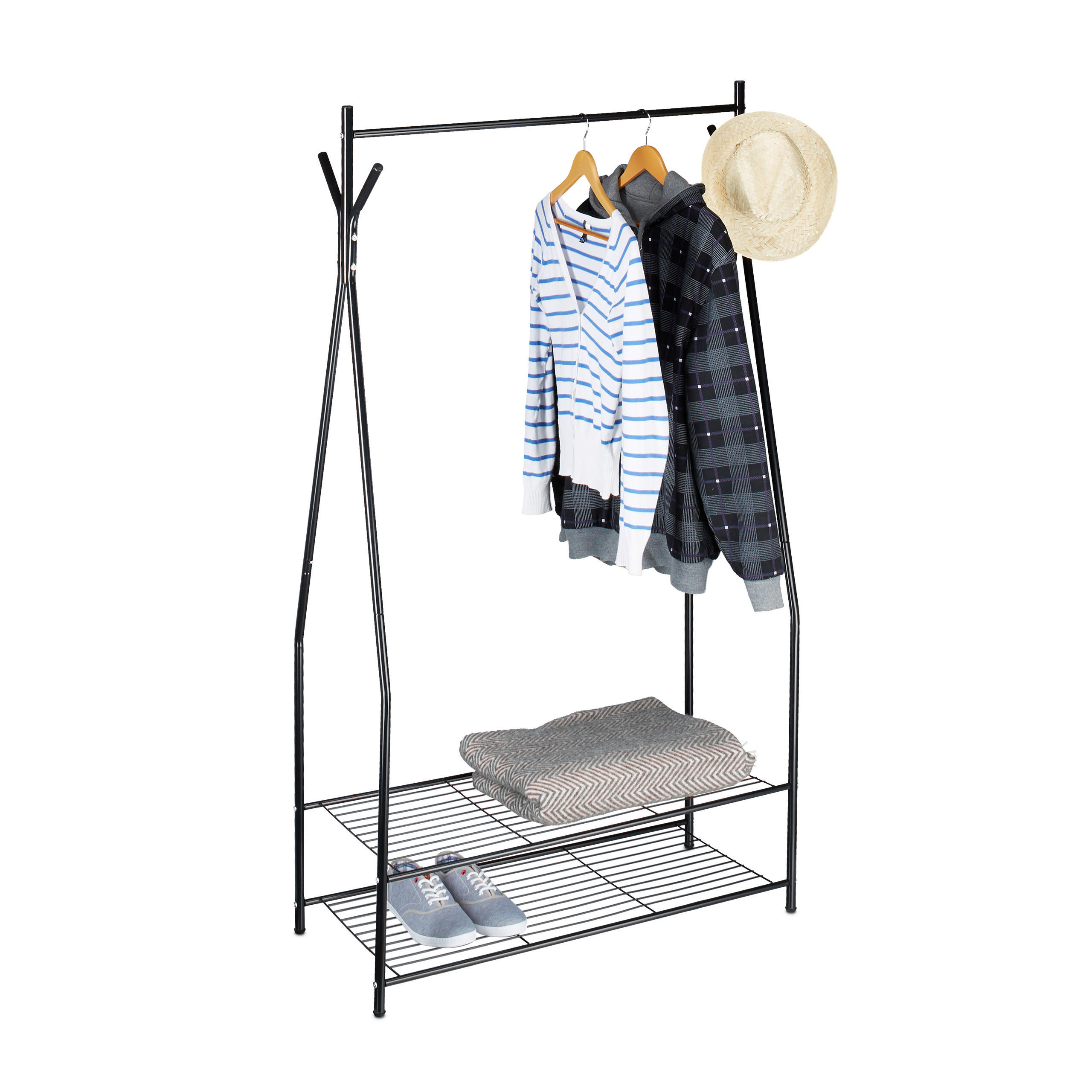 KLEIDERSTÄNDER - Schwarz, Metall (90/162/40cm) - Relaxdays
