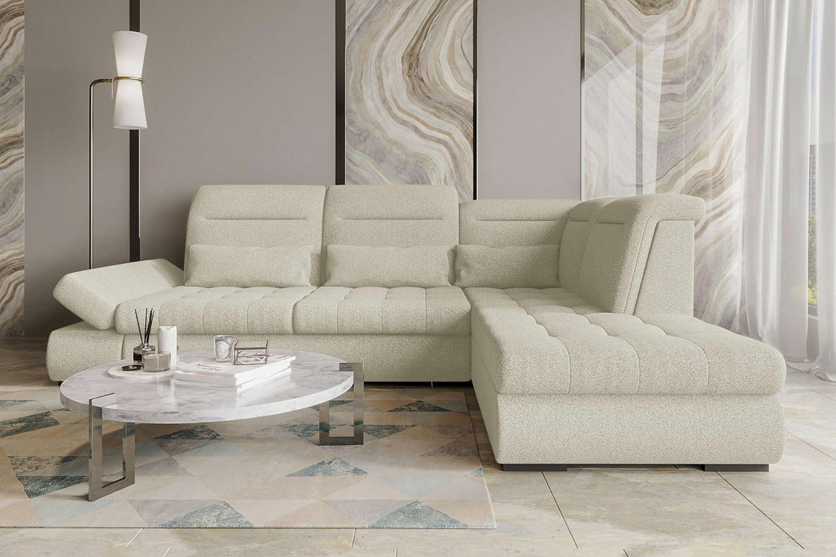 ECKSOFA Toscana Strukturstoff inkl. Schlaffunktion - Hellgrau, Textil (279/227cm) - 99rooms