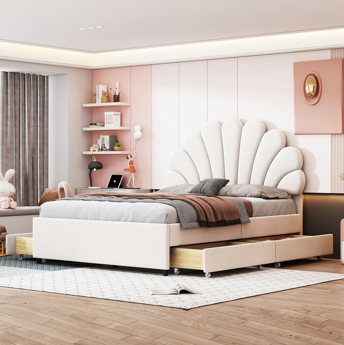 POLSTERBETT mit 4 Schubladen 140x200 cm Samt Beige - Beige, Holz (140/200cm) - Meubliv