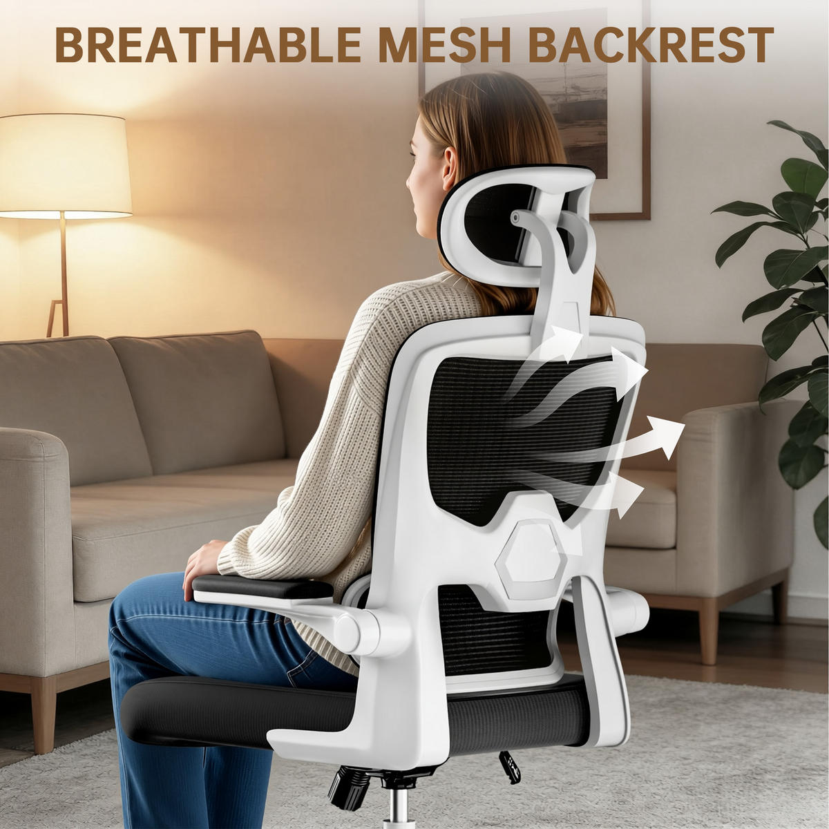 BÜROSTUHL Schwarz-Weiß ergonomisch mit klappbaren Armlehnen - Weiß, Metall (25/52.5/65cm) - Rattrix