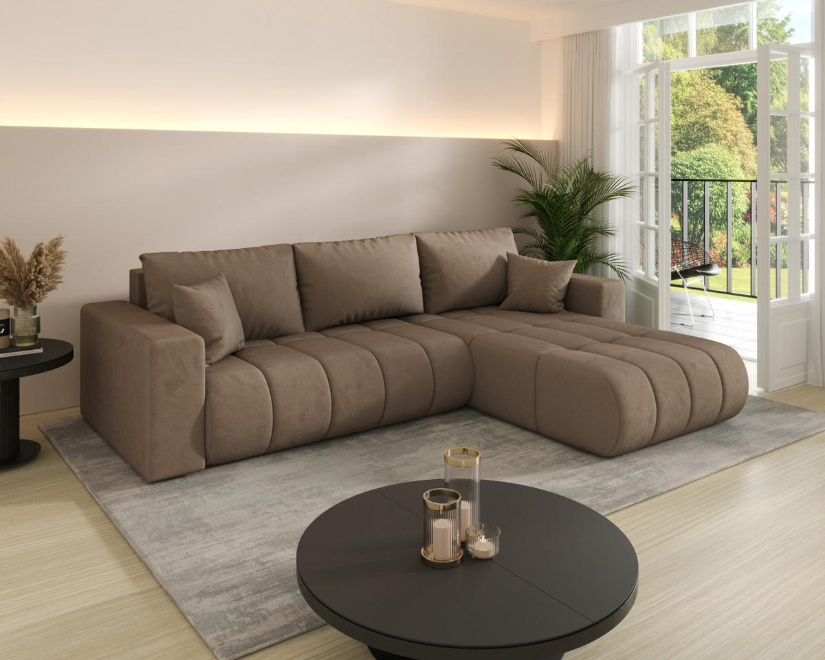 ECKSOFA mit schlaffunktion und bettkasten MILO PREMIUM, stoff MONOLITH, Hellbraun, Rechts - Hellbraun, Holz (280/190cm) - Kaiser Möbel