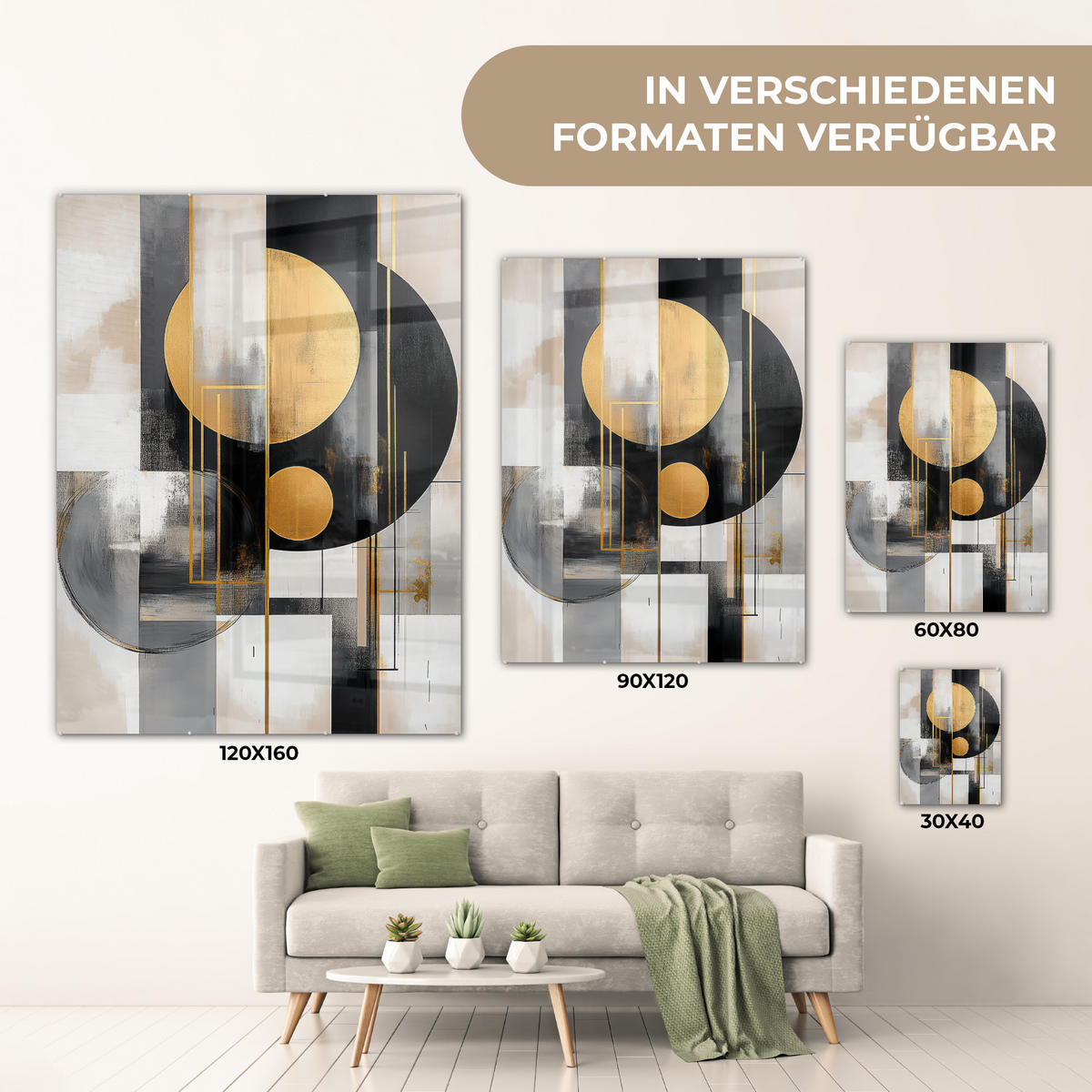 ACRYLGLASBILD Abstrakt - Gold - Silber - Formen - Ästhetisch - Modern 60x80 cm - Goldfarben, Glas (60/80cm) - MuchoWow