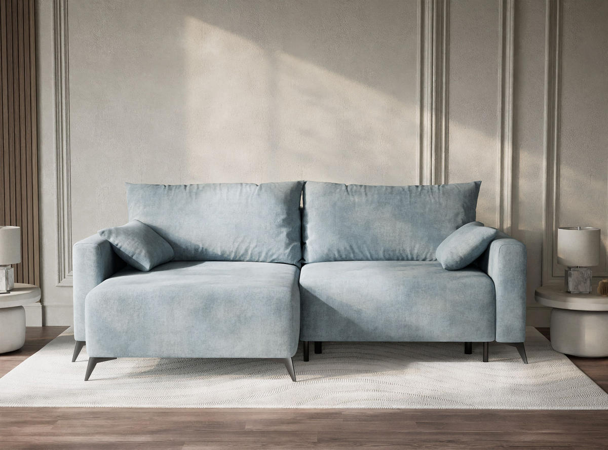 ECKSOFA MIT SCHLAFFUNKTION Leon Hellblau Webstoff - Schwarz/Hellblau, Holz/Holzwerkstoff (148/239cm) - Maison de Reve