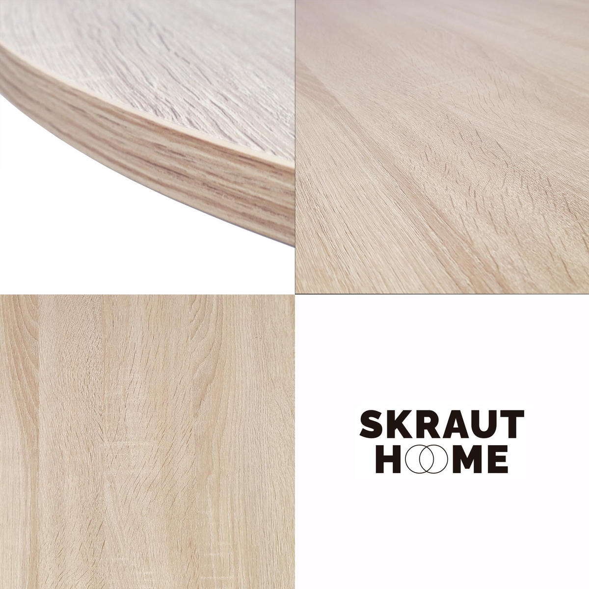 ESSZIMMERTISCH Rund eiche, Beine aus Metall weiß lackiert, 90/90/77cm - Eichefarben/Weiß, Holzwerkstoff (90/90/77cm) - Skraut Home