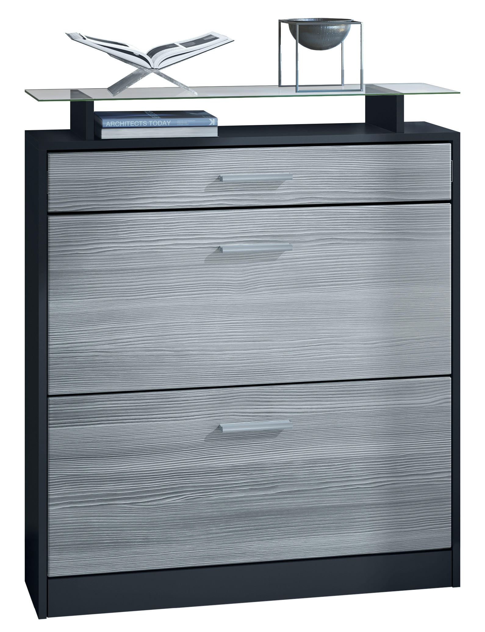 SCHUHSCHRANK Loret Front in Avola-Anthrazit - Anthrazit, Holzwerkstoff (89/104/23cm) - Vladon