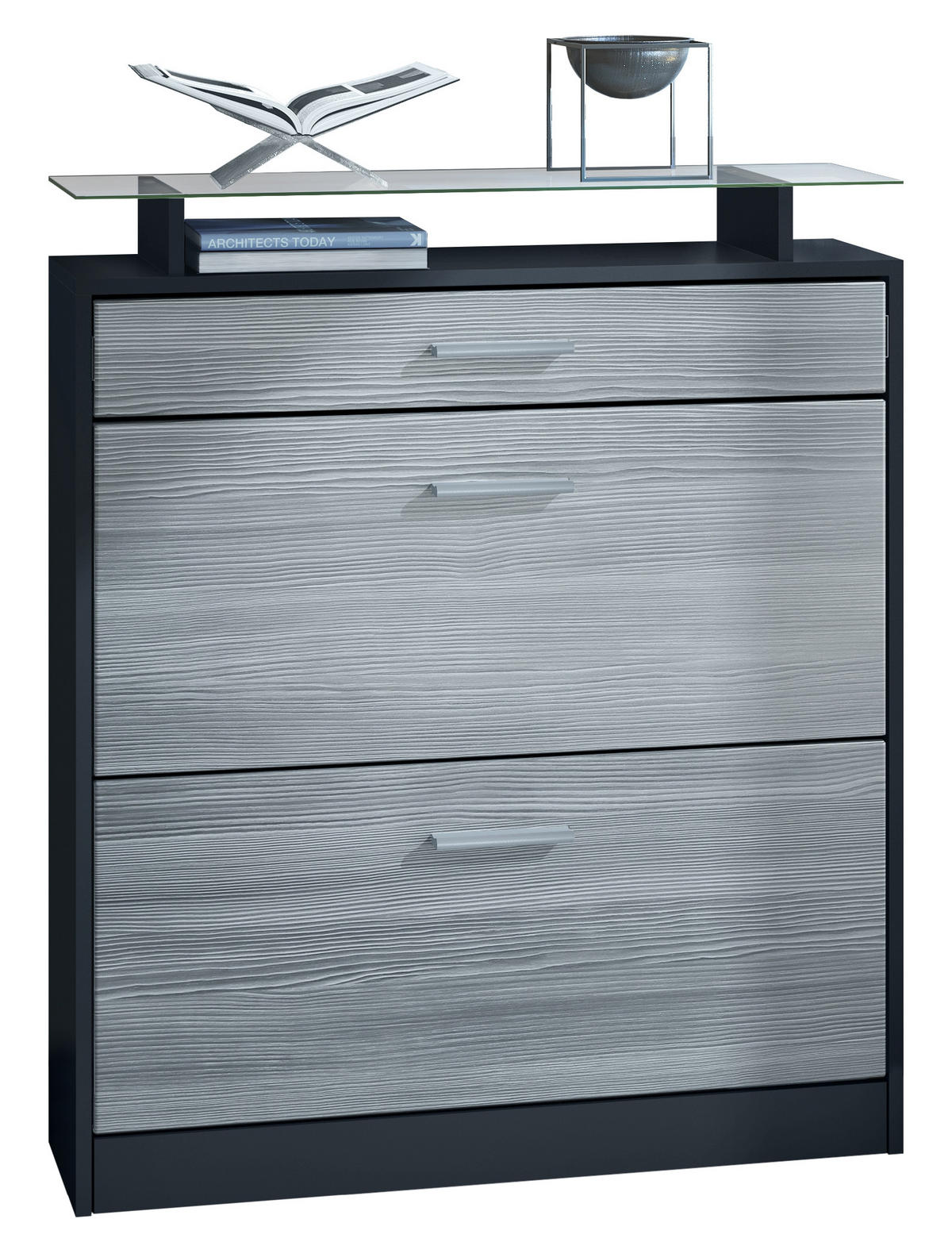 SCHUHSCHRANK Loret Front in Avola-Anthrazit - Anthrazit, Holzwerkstoff (89/104/23cm) - Vladon