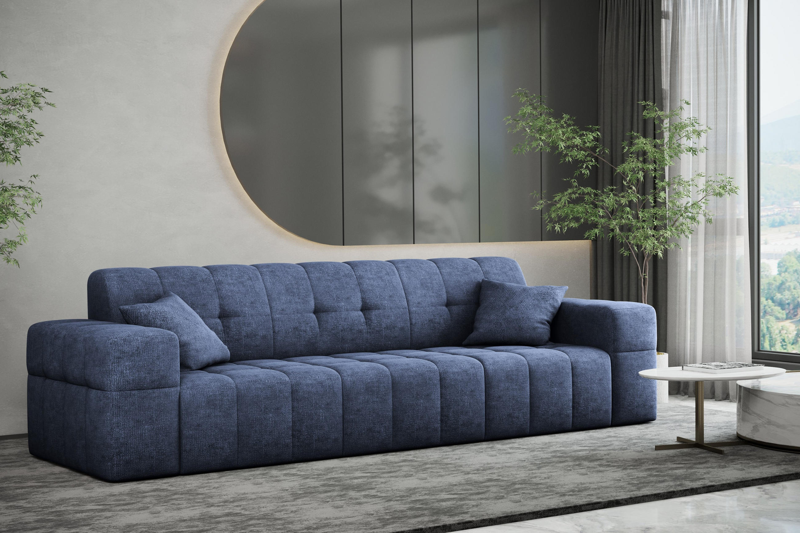 SOFA 3 Sitzer NIMES Stoff Perfect Harmony Dunkelblau - Dunkelblau, Holz (245/82/92cm) - Kaiser Möbel