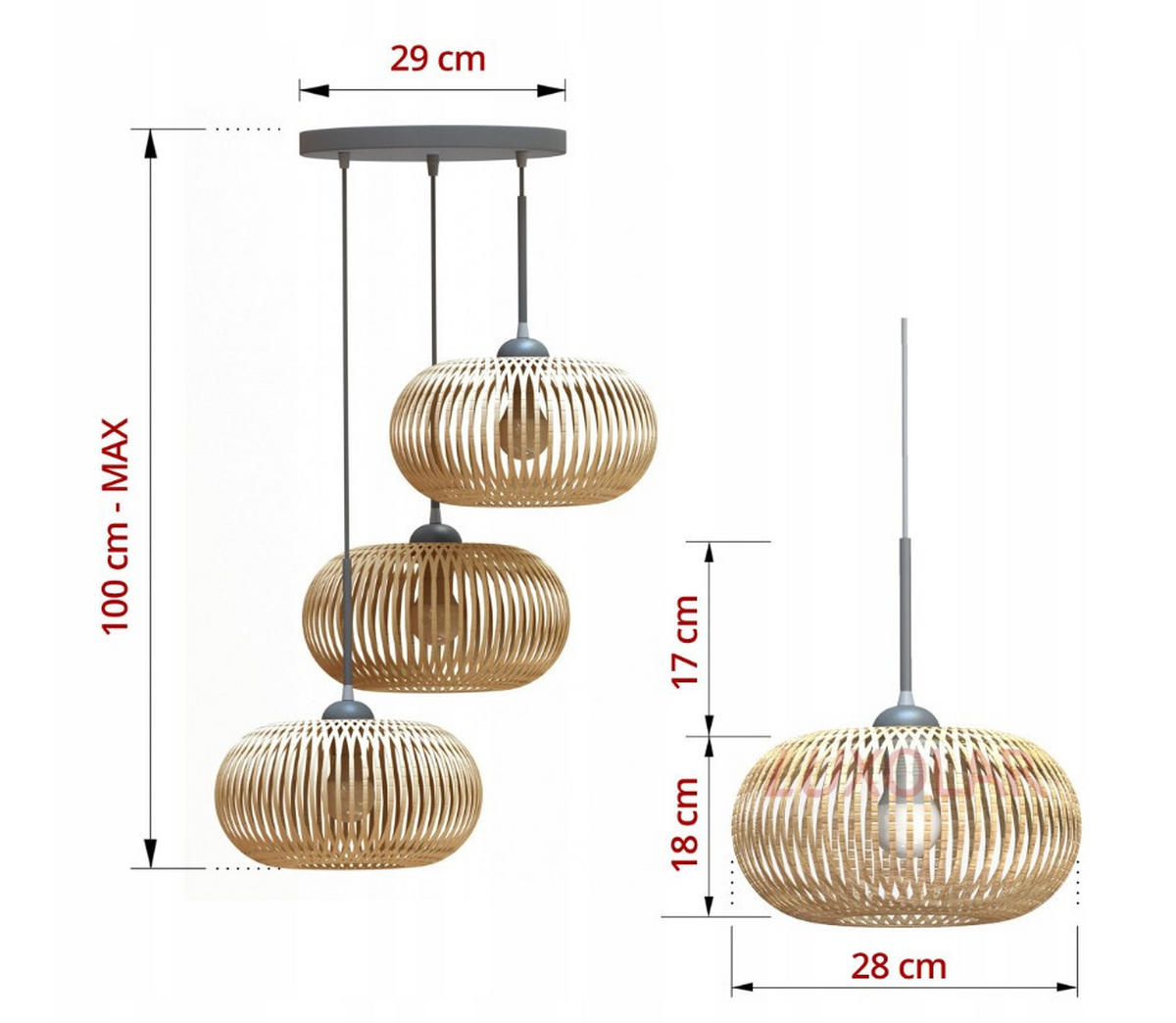 PENDELLEUCHTE BOHO - Beige, Holz/Metall (48/48/100cm) - kiki design