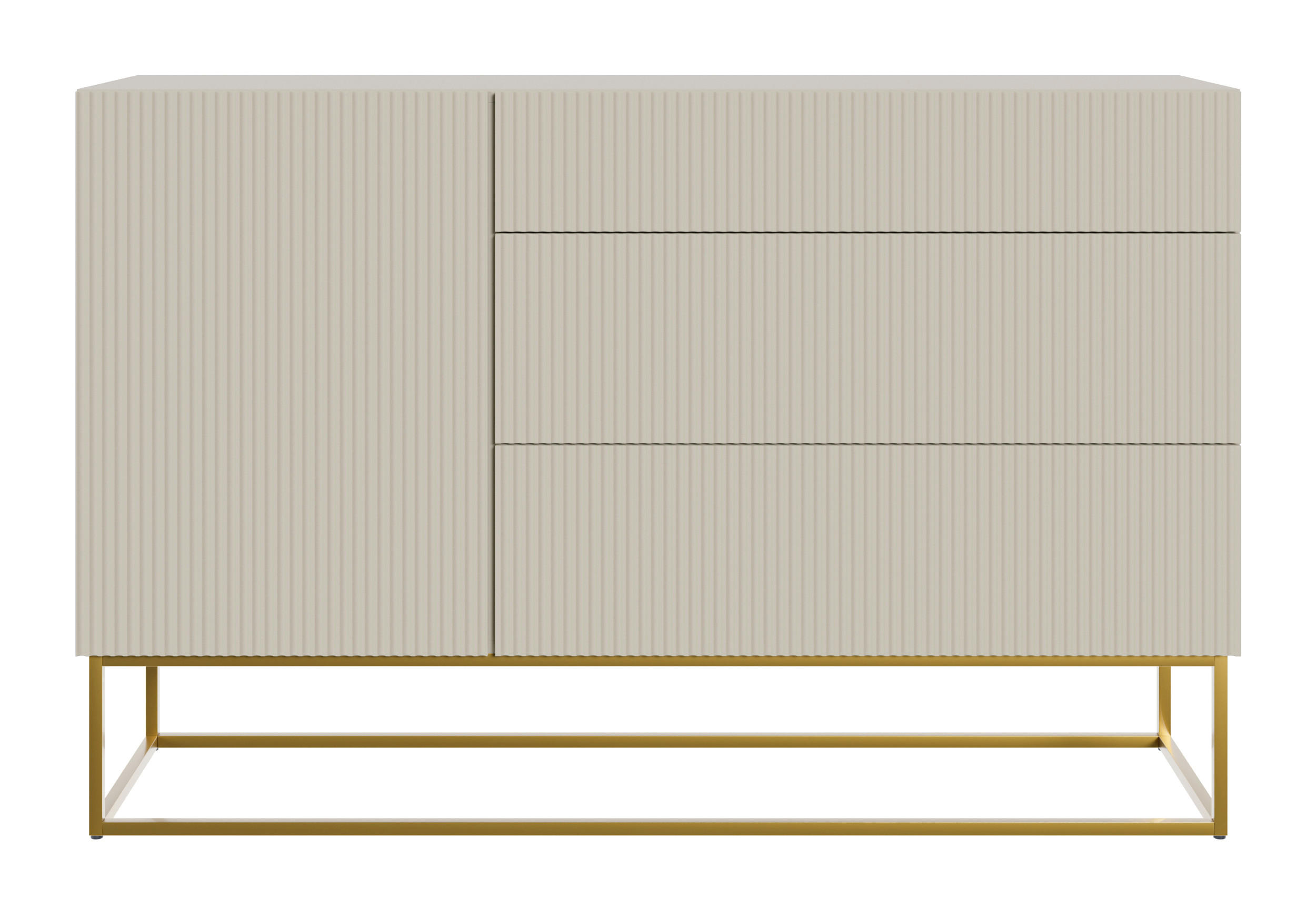SIDEBOARD Veldio Greige mit 3 Schubladen 140 cm - Taupe/Goldfarben, Holzwerkstoff/Metall (140/90/38cm) - Selsey