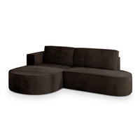 ECKSOFA CORTIO M L-S Braun Velours-Stoff mit Schlaffunktion - Braun, Holz (265/174cm) - MASSENO