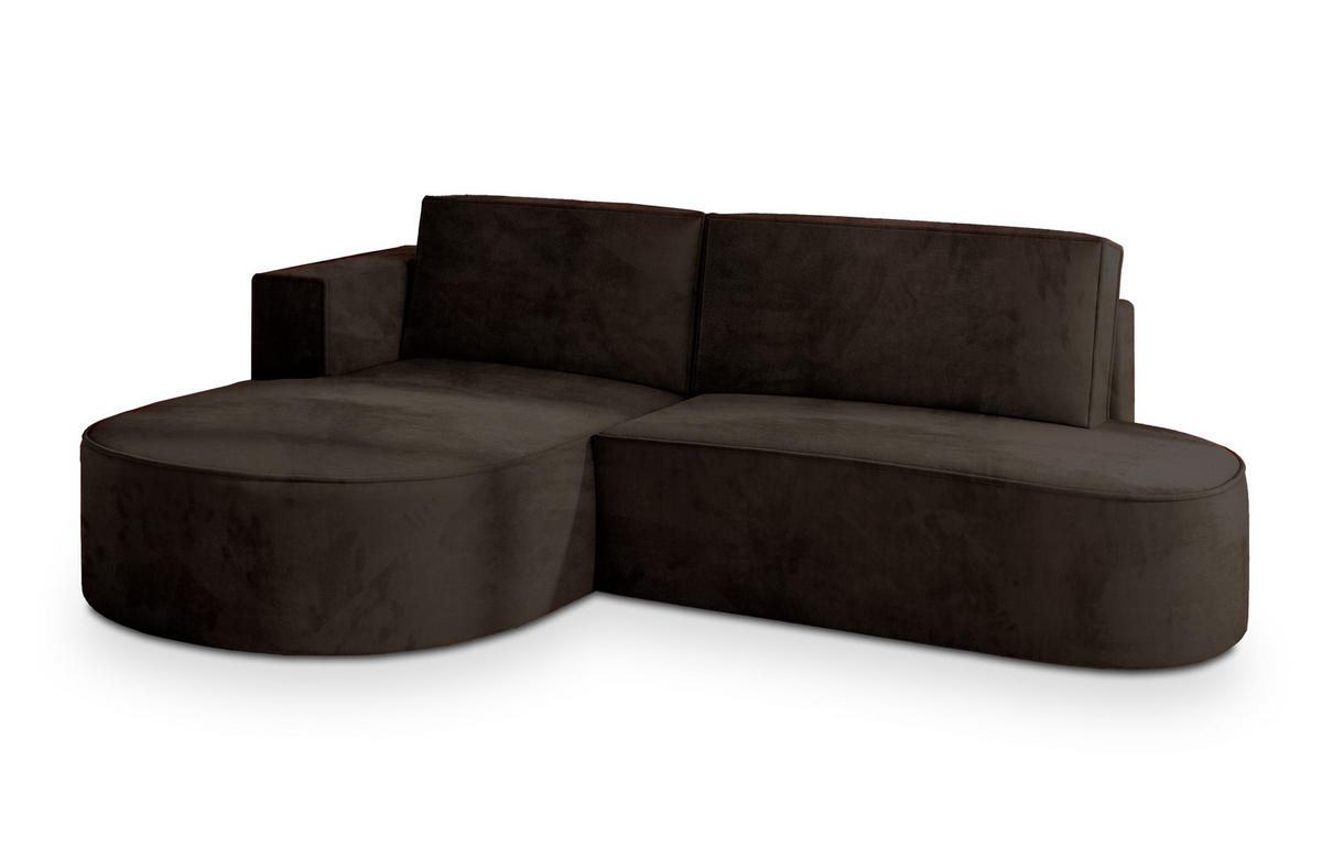 ECKSOFA CORTIO M L-S Braun Velours-Stoff mit Schlaffunktion - Braun, Holz (265/174cm) - MASSENO