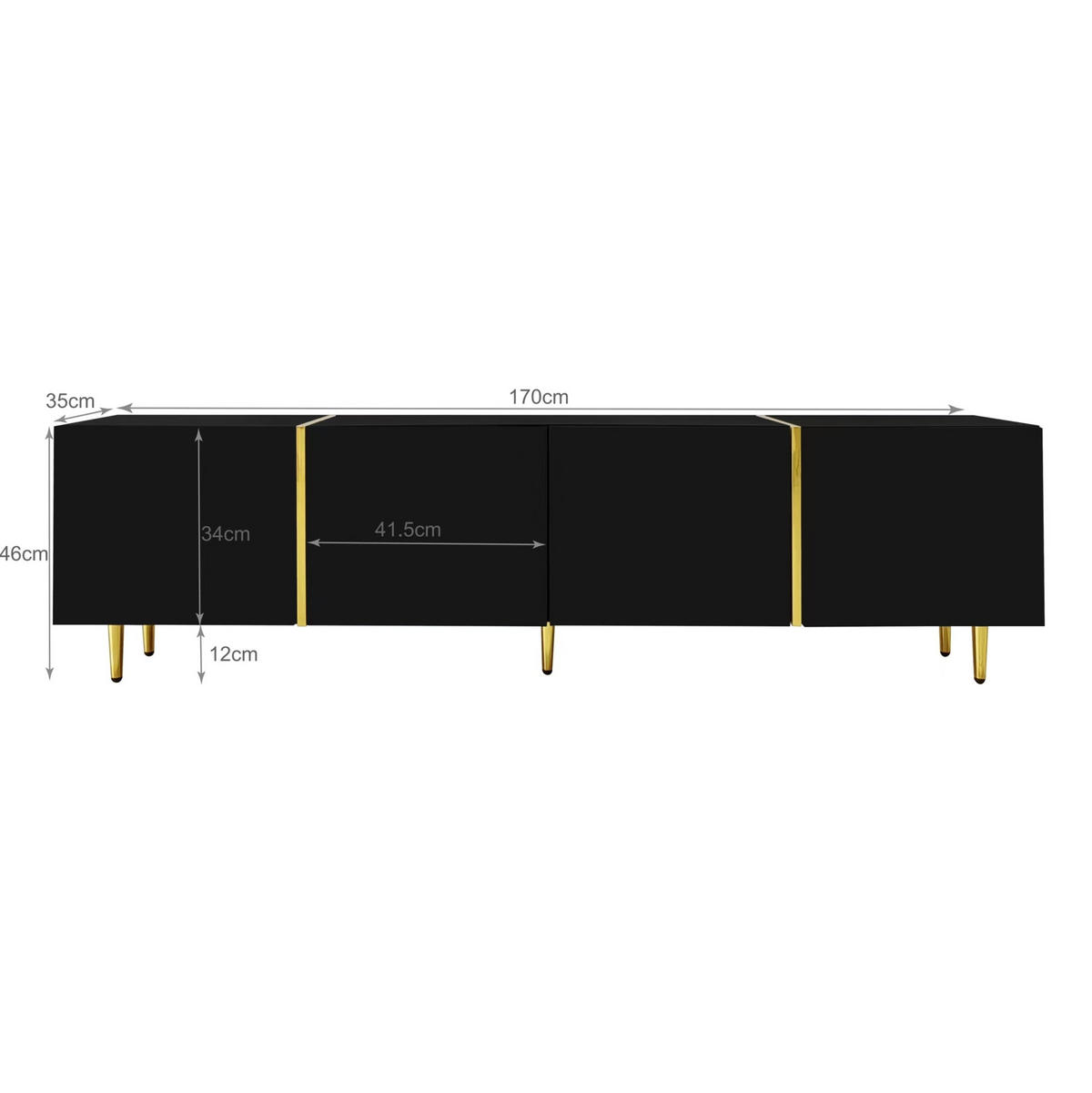 TV-LOWBOARD 170/35/46 cm in Schwarz Hochglanz mit 4 Türen - Schwarz, Holzwerkstoff (170/46/35cm) - Flora Grace