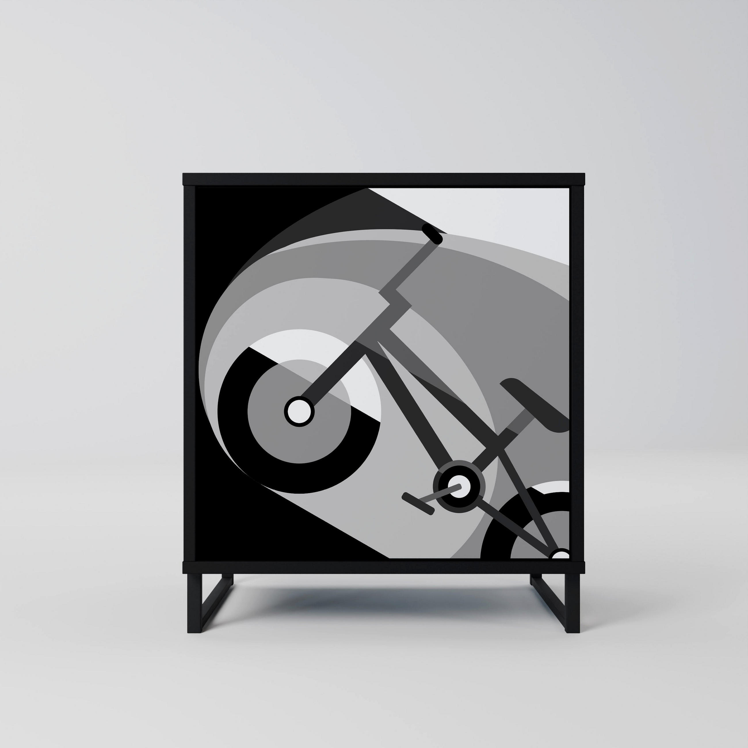 SIDEBOARD BIKE ENERGY, Schwarz, 57,5x42x67,5 cm, Schwarze Metall-Rahmenfüße - Multicolor/Schwarz, Holzwerkstoff/Metall (57.5/67.5/42cm) - SpaceRebels