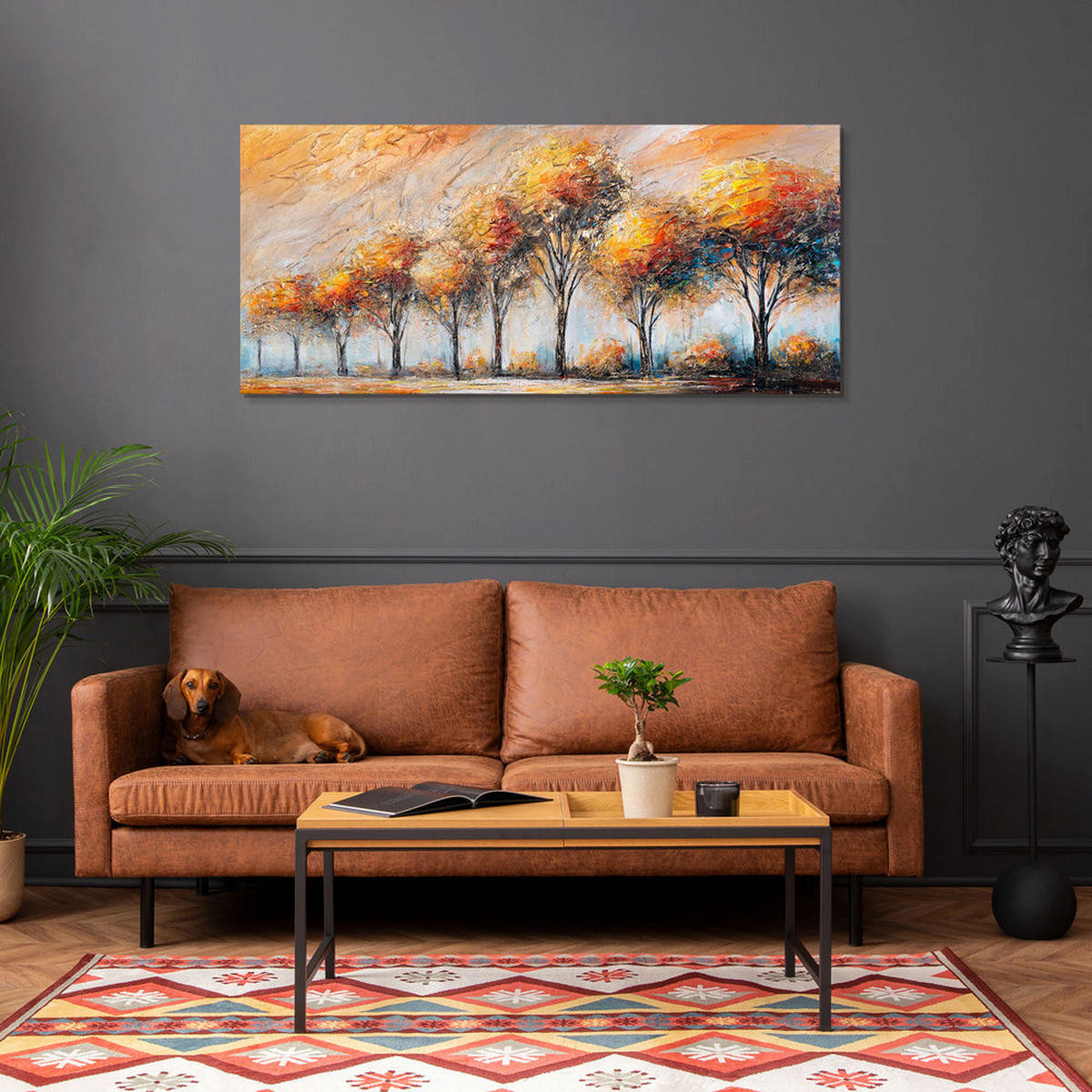 GEMÄLDE Glühen der Blätter auf Keilrahmen 115x50 cm - Braun, Holz (115/50cm) - YS-art gallery
