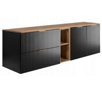 WASCHBECKUNTERSCHRANK FLOW mit Regal + Platte Schwarz matt 140/57/46 cm - Schwarz, Holzwerkstoff (140/57/46cm) - Rodan