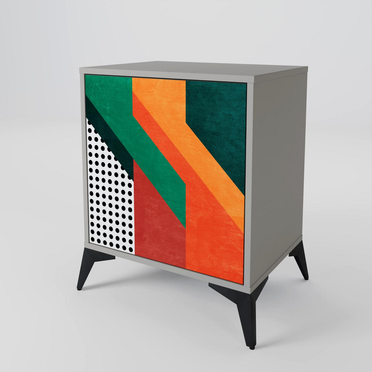 SIDEBOARD MAKESHIFT ARTISTRY, Grau, 57,5x42x67,5 cm, Schwarze Metall-Rahmenfüße - Multicolor/Schwarz, Holzwerkstoff/Metall (57.5/67.5/42cm) - SpaceRebels