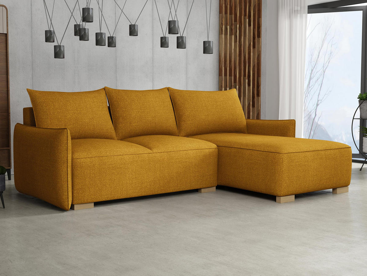 ECKSCHLAFSOFA Focus L - Gelb/Naturfarben, Holz/Textil (240/155cm) - MIRJAN24