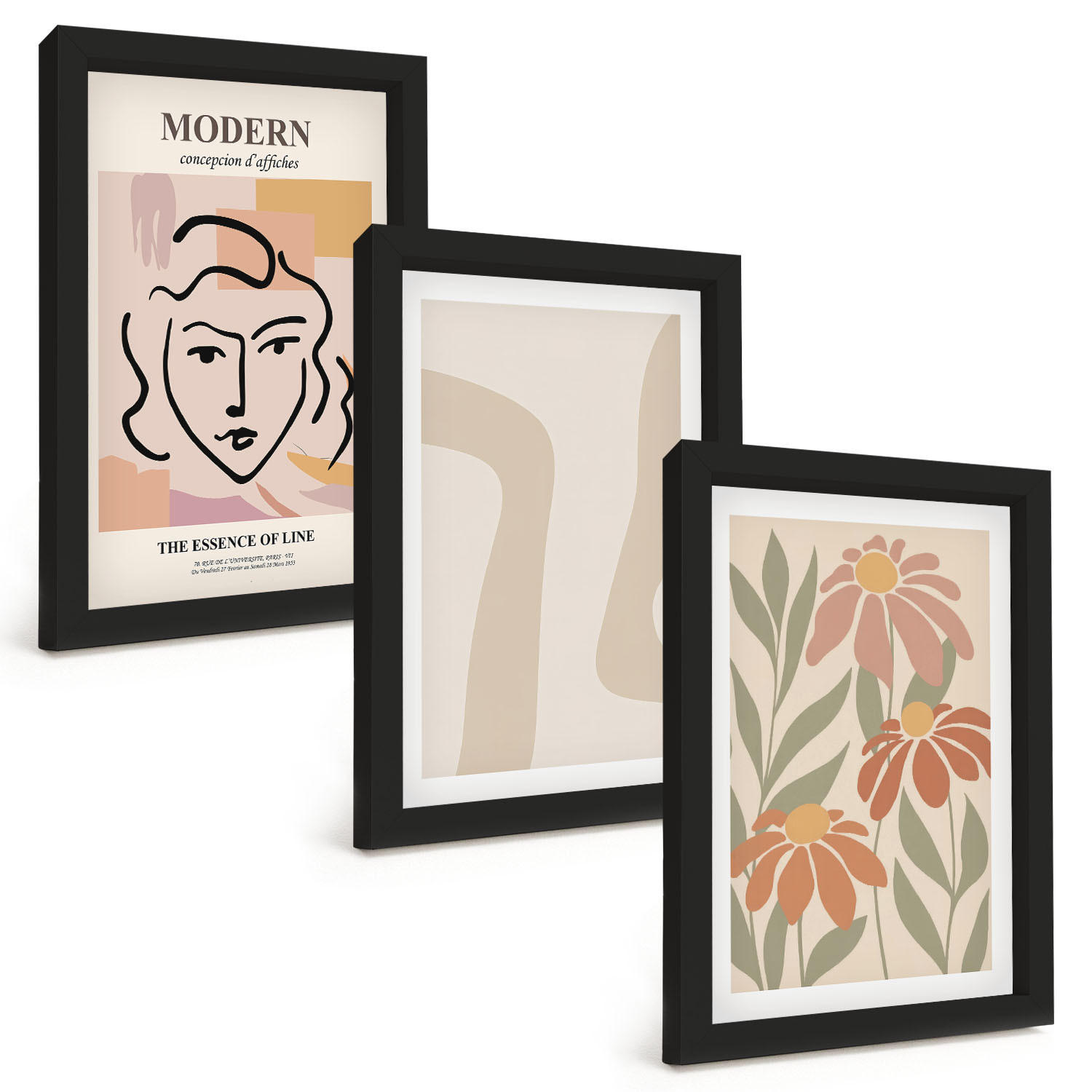 BILDER SET 3er Set - 20x30 cm Schwarzer Rahmen - Moderne abstrakte Frau - Schwarz, Kunststoff (20/30cm) - TULUP
