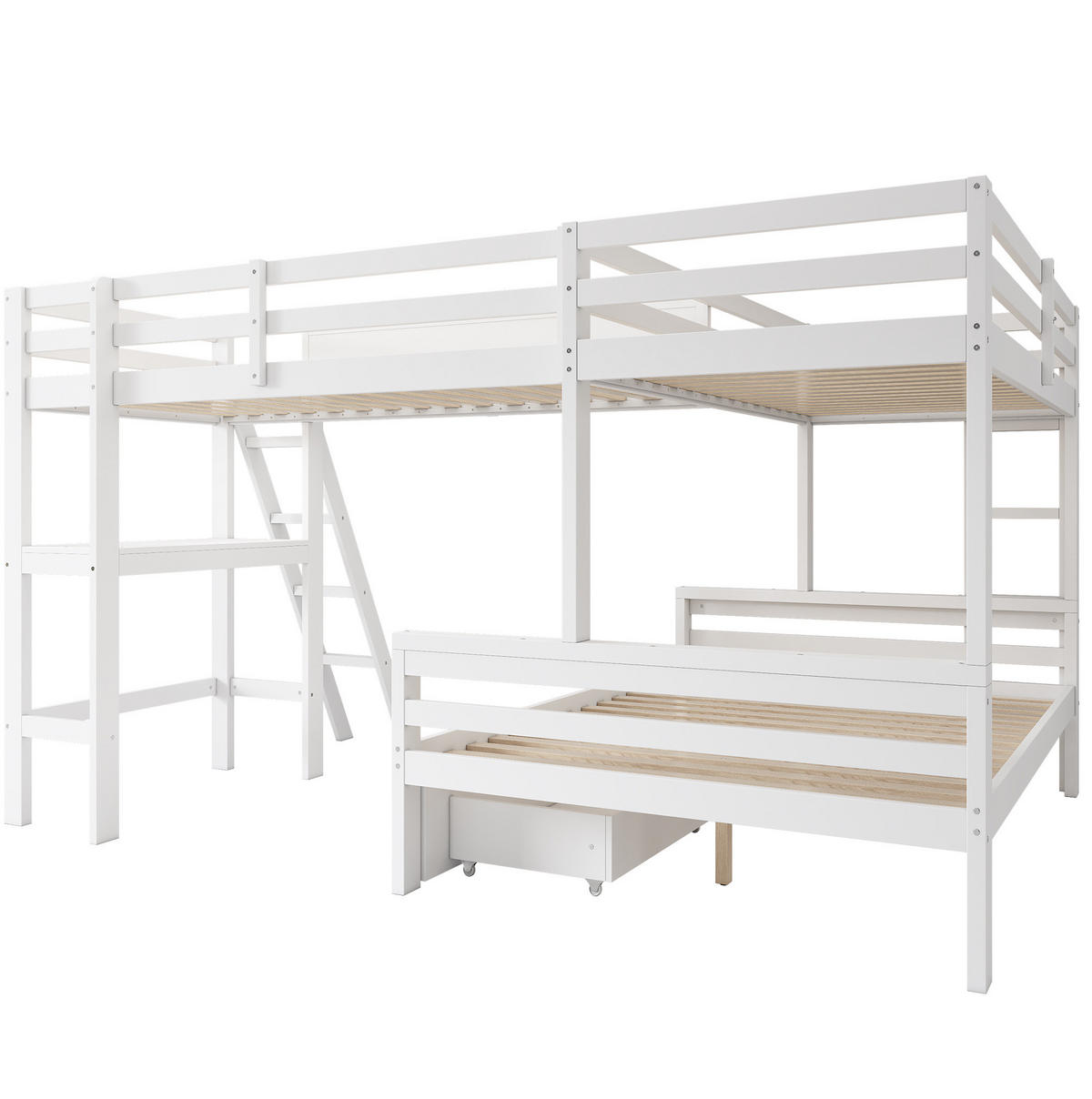 KINDERBETT aus Massivholz 140x200/90x200 cm in Weiß mit Schreibtisch - Weiß, Holz (90/200cm) - Modfu