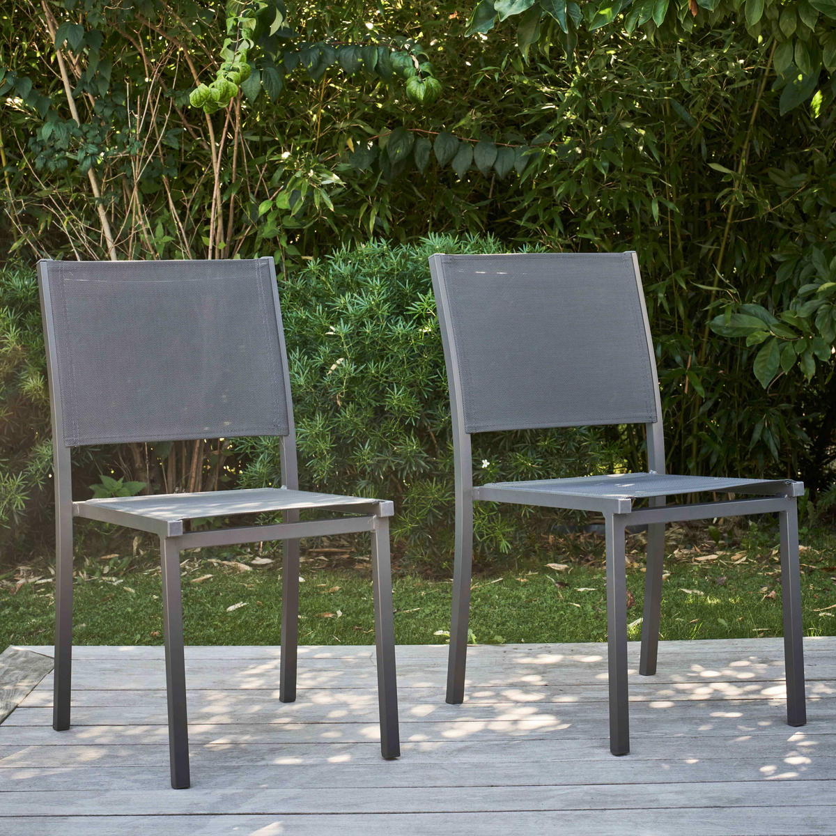 GARTENSTUHL 2-tlg., Grau - Grau, Metall (48/87/60cm) - Oviala