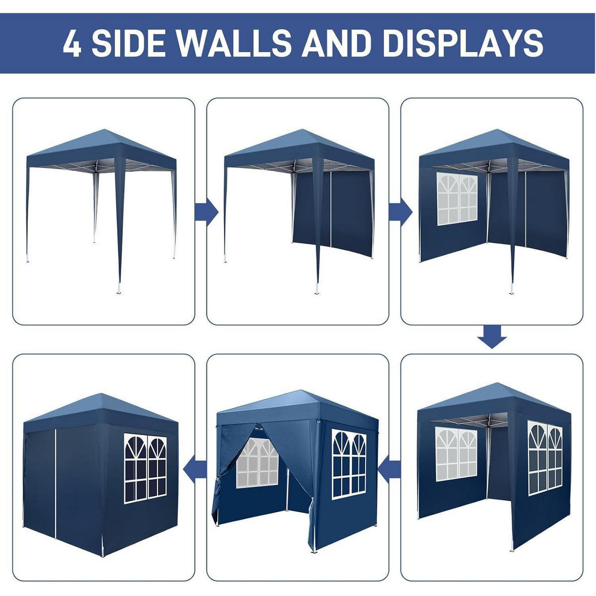 FALTPAVILLON 2 x 2 m Blau mit 4 Seitenteilen - Blau, Textil (200/245/200cm)
