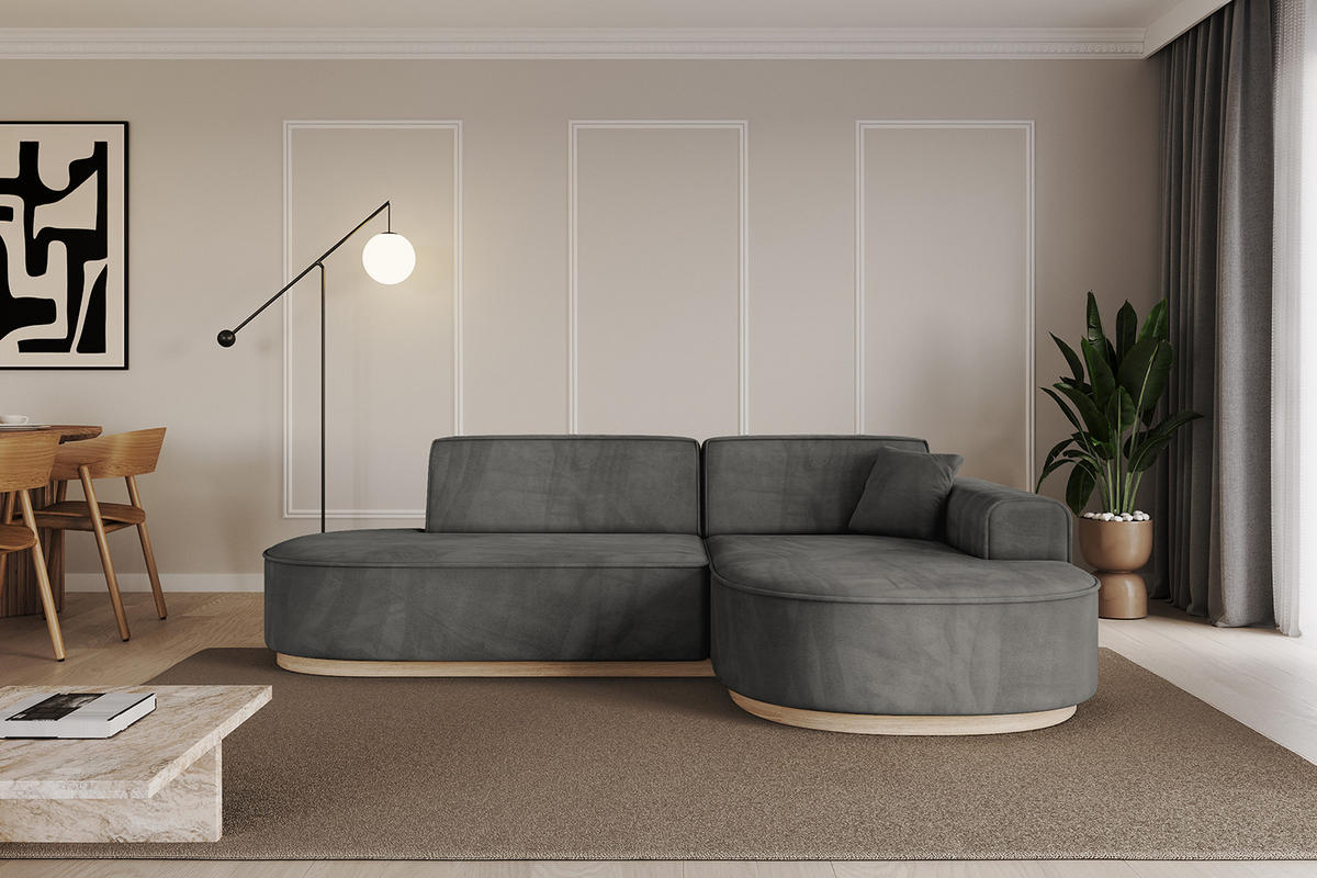ECKSOFA Ottomane Rechts MARI-L1-v1 - 243x171x83 cm Dunkelgrau Velours - Dunkelgrau, Holzwerkstoff/Textil (171/243cm) - ALTDECOR
